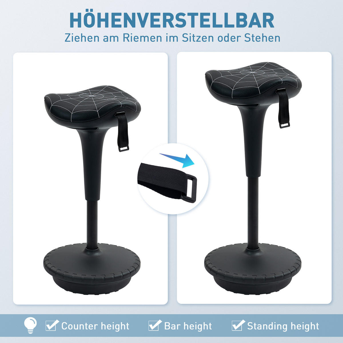 BÜROHOCKER DE-05240 Ergonomisch, höhenverstellbar & neigbar Schwarz - Schwarz, Kunststoff (34/83.5/34cm) - ComfortXL