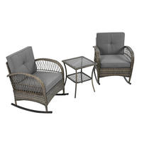 BALKONSET 49/49/61 cm grau aus Rattan und Metall mit 2 Schaukelstühlen - Grau, Metall (49/61/49cm) - OKWISH