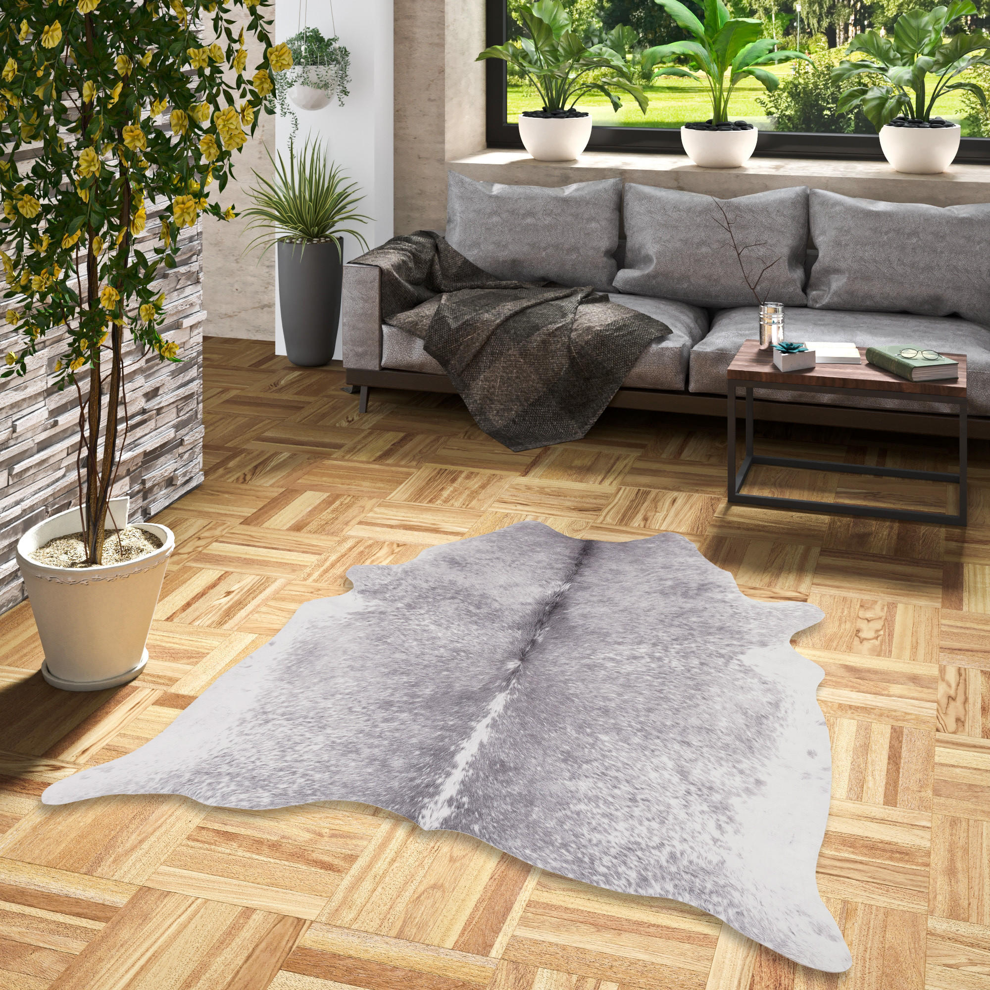 KUNSTFASER TEPPICH RINDERFELL - Grau, Textil (77/100cm) - Pergamon