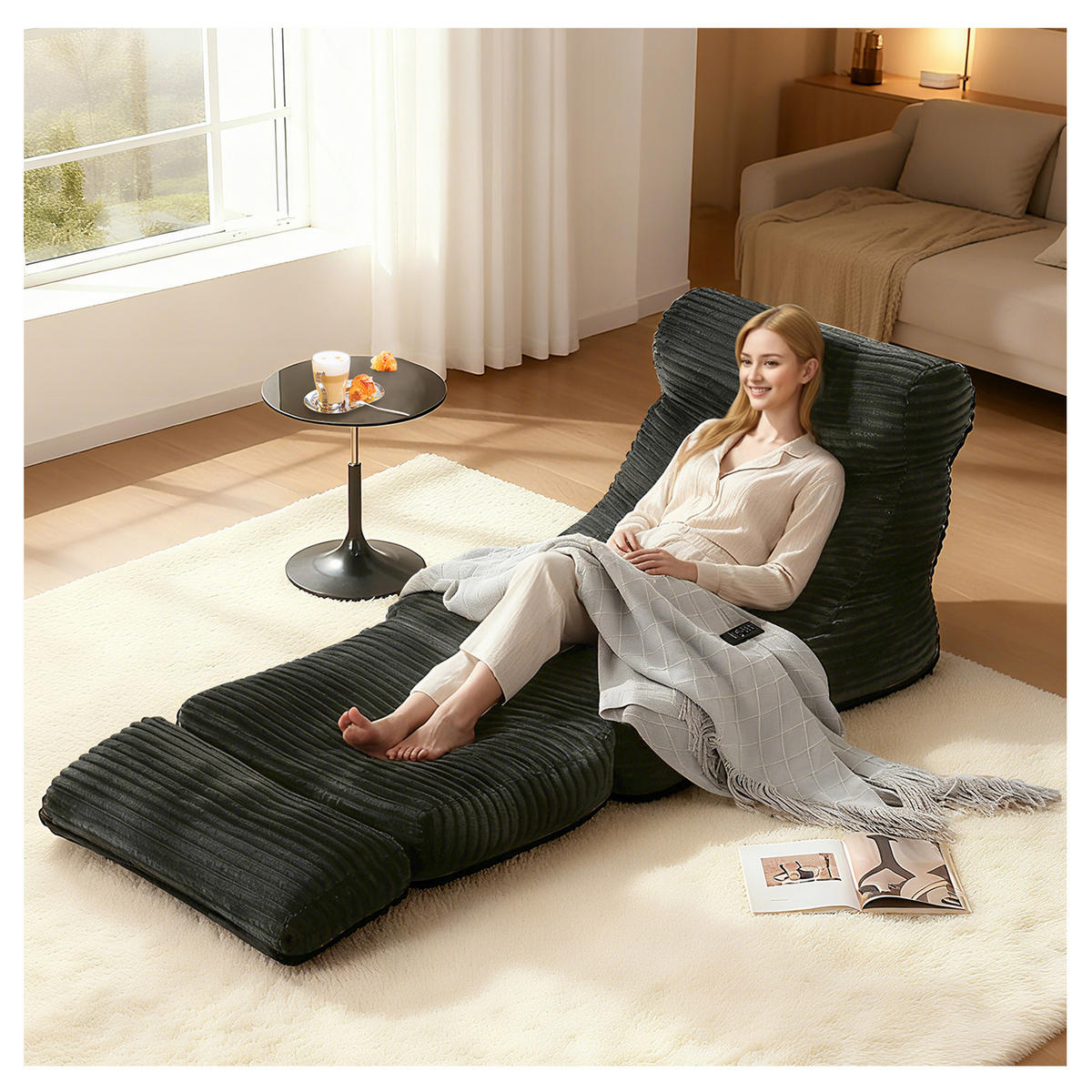 SCHLAFSESSEL 2-in-1 Black Flannelette - Schwarz, Kunststoff (83/83/83cm) - Beauniv