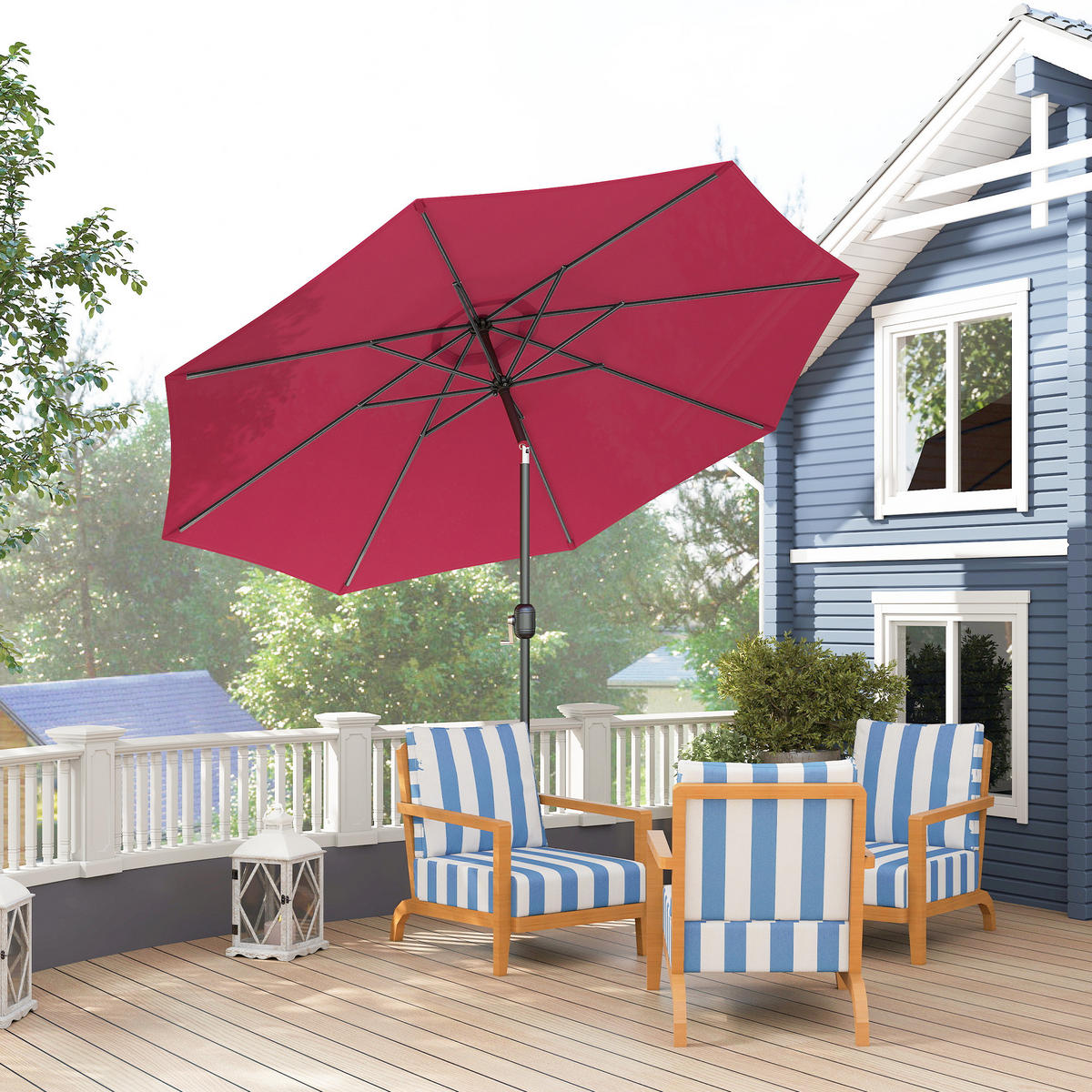 SONNENSCHIRM DE-11398 neigbar, mit Kurbel, Ø 3 m Bordeaux - Rot, Metall (295/295cm) - ComfortXL