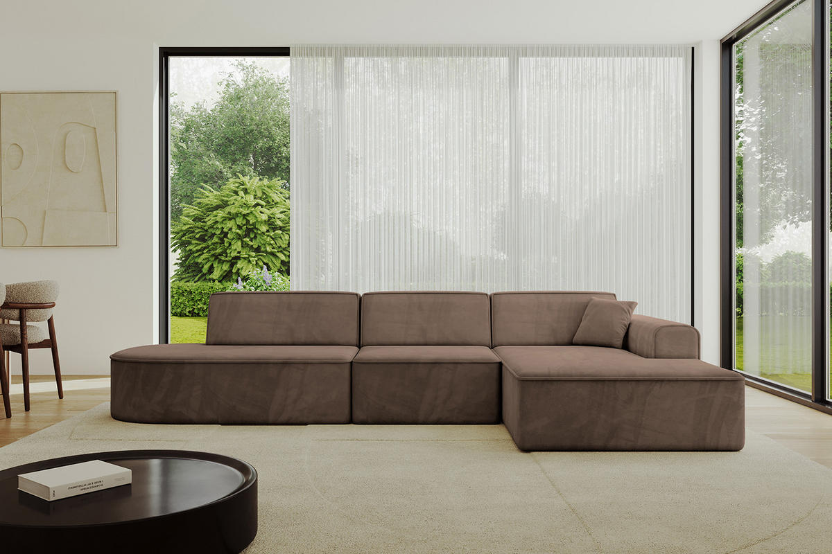 ECKSOFA Ottomane Rechts IREA-L2-v3 - 328x171x79 cm Braun - Braun, Holzwerkstoff/Textil (171/328cm) - ALTDECOR