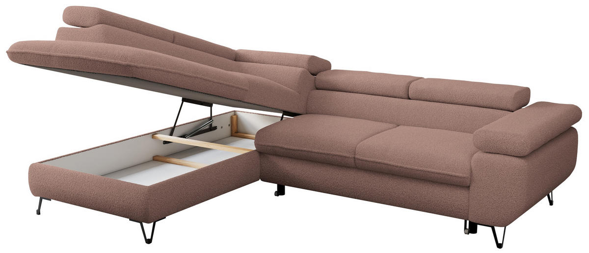 ECKSOFA PEDRO L Rosa Boucle - Links Seite - Schwarz/Rosa, Textil/Metall (208/273cm) - MKS