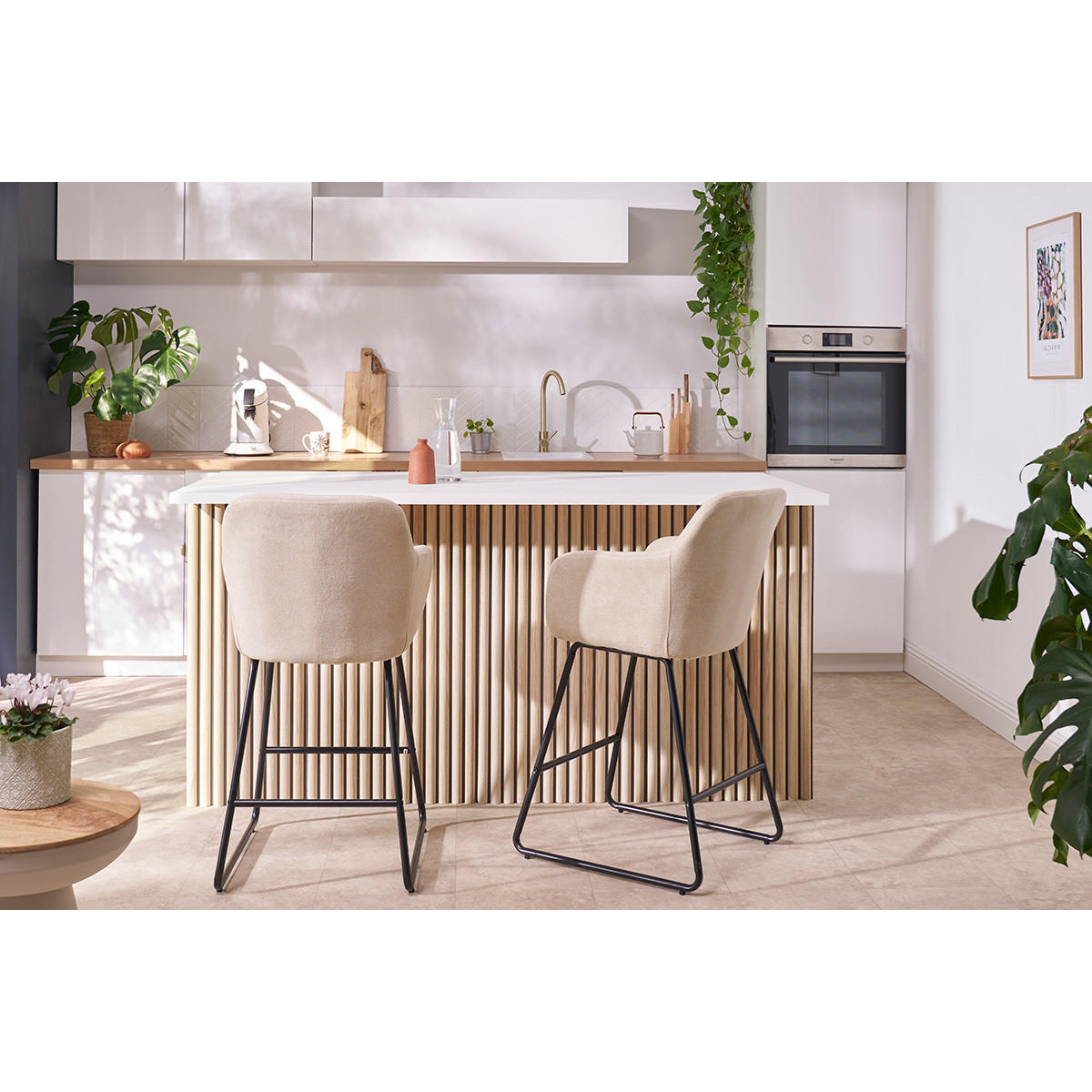 BARHOCKER Stoff Senfgelb Samteffekt H65 (2er-Set) AMIKA - Gelb, Textil (58/96/54cm) - Miliboo