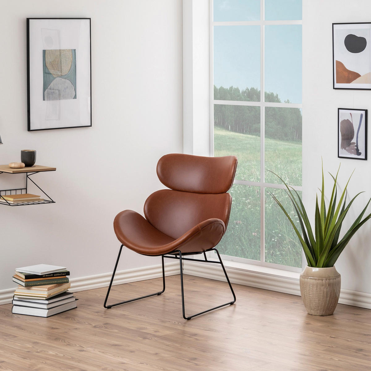 LOFTSESSEL Ferum Braun 69 × 78,5 × 90,5 cm - Schwarz, Metall (69/90.5/78.5cm) - Pillovely