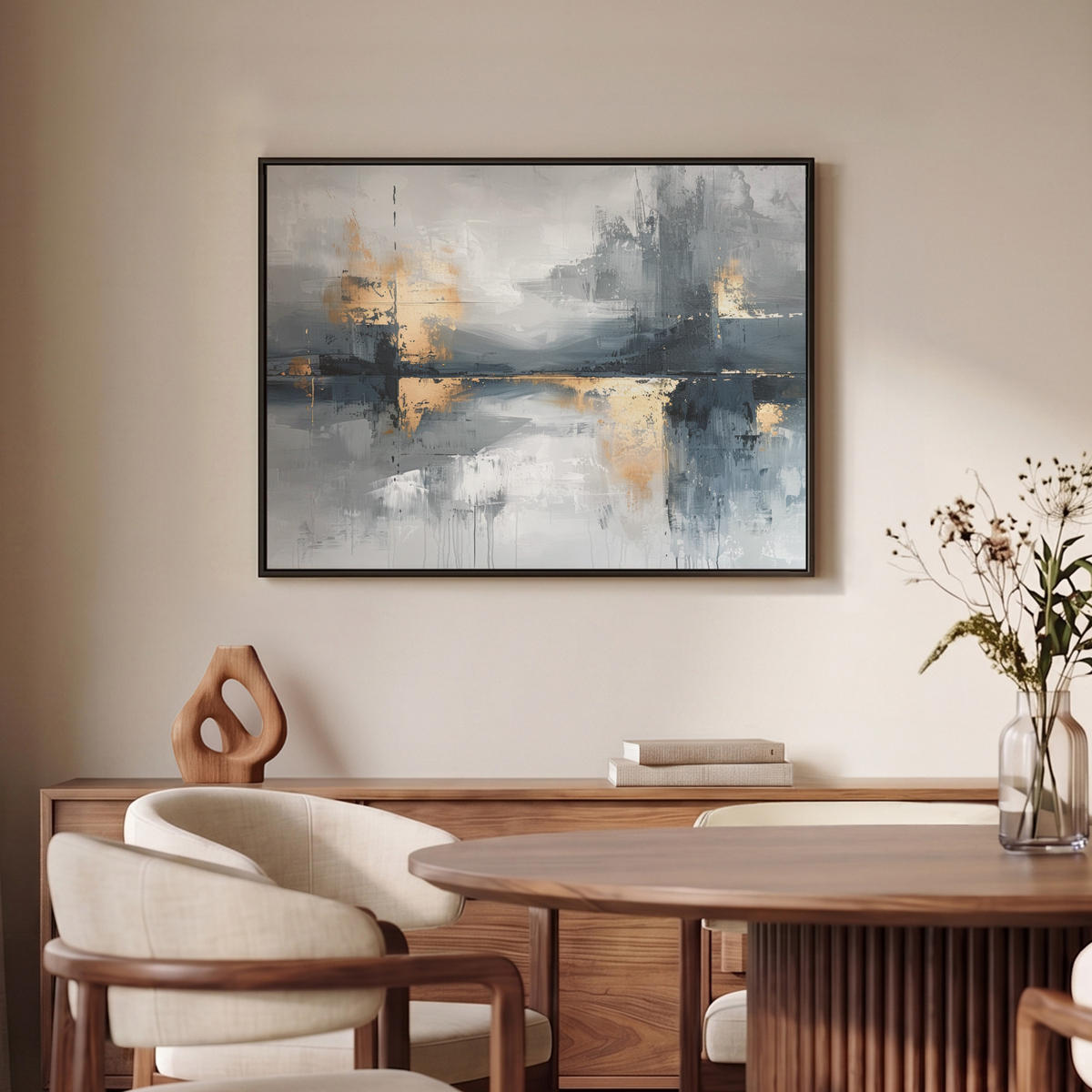 LEINWAND Bilder mit Rahmen - Kunst - Grau - Gold - Abstrakt - 70x50 - Dunkelgrau, Textil (70/50cm) - MuchoWow