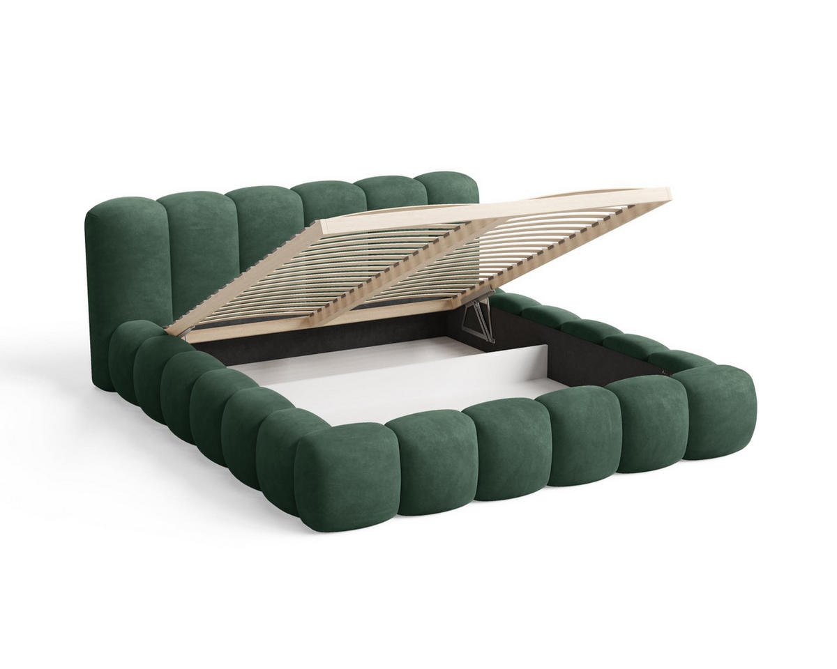 POLSTERBETT 140x200 mit Bettkasten, Lattenrost und Kopfteil, Velluto-Samt Stoffbezug Grün - Grün, Holz (140/200cm) - Chilly