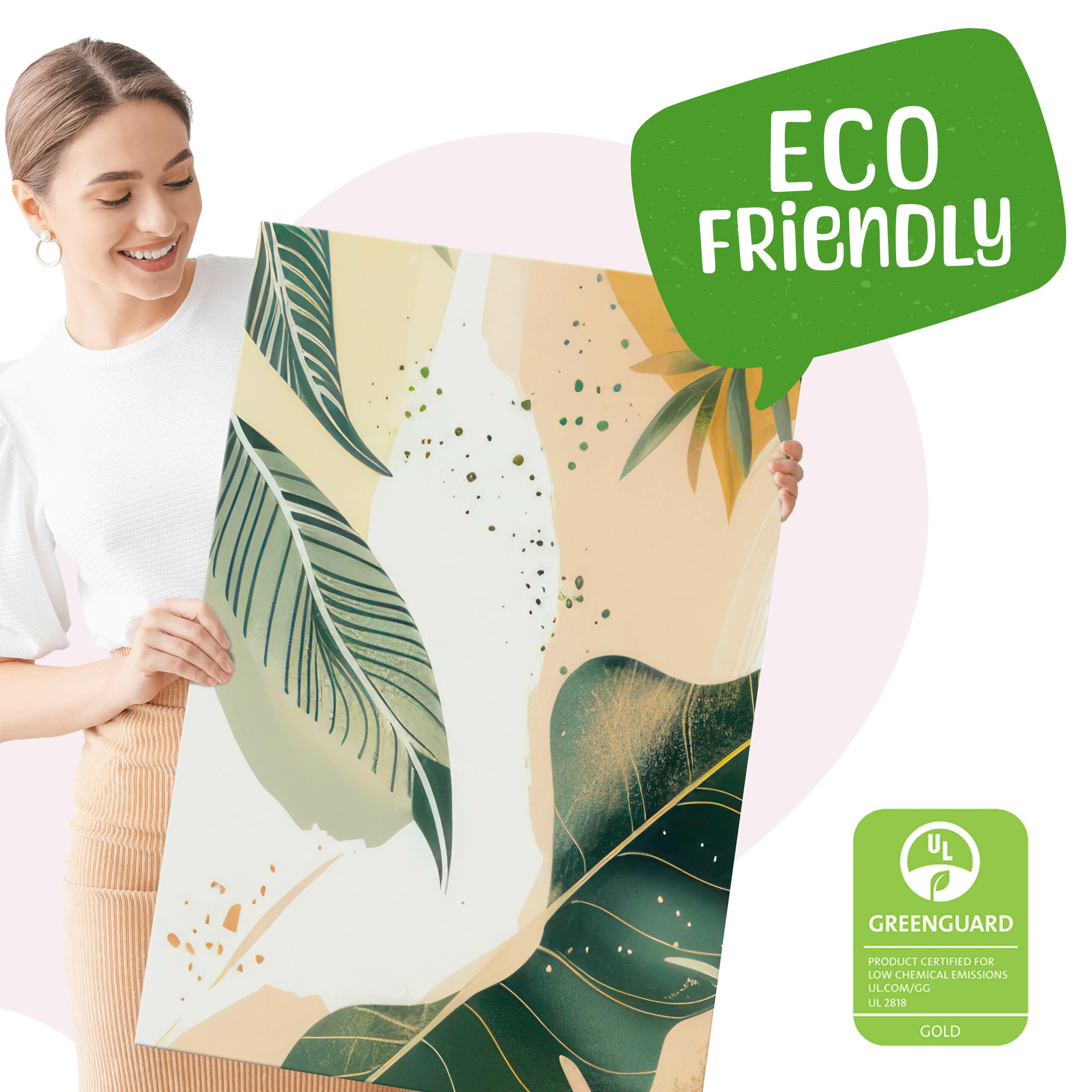 Thumbnail - Muralo Leinwandbilder, Grün, Weiß, Orange, Beige, Textil, Baum/Pflanze/Natur, Abstrakt, Rechteckig, 90x40 cm, Bilder und...