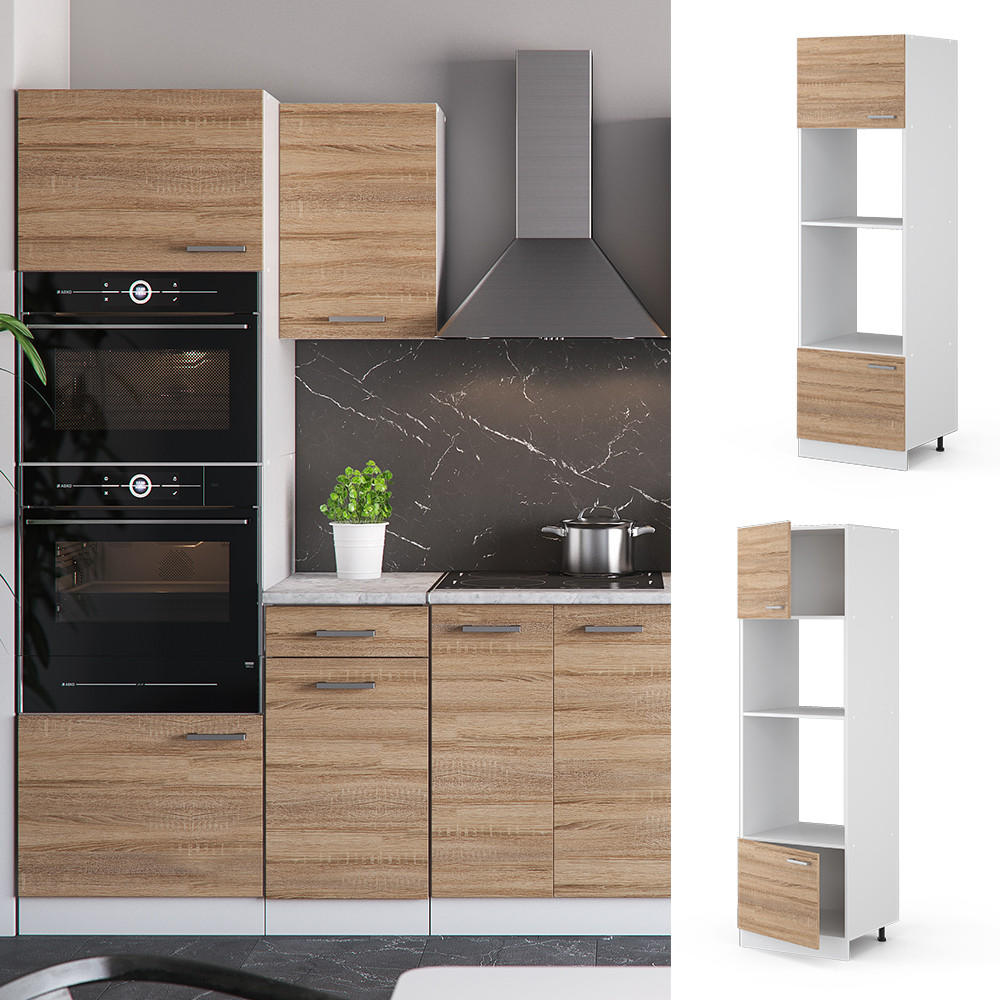 MIKROWELLENSCHRANK R-Line Sonoma 60 cm - Weiß/Sonoma Eiche, Holzwerkstoff (60/206.8/57.2cm) - Vicco