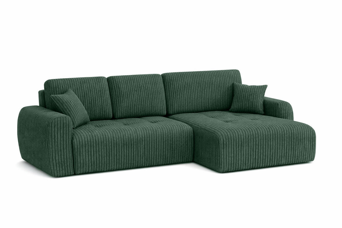 ECKSOFA Mit Schlaffunktion Und Bettkasten L-Form Ivo L, Cordstoff Poso, Grün, Rechts - Grün, Holz (250/142cm) - Kaiser Möbel