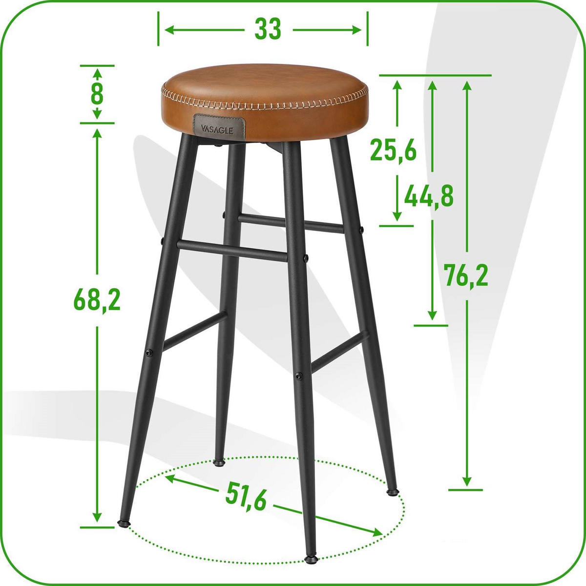 BARHOCKER Metall Kunstleder Braun Schwarz 2er Set 76,2x51,6x33 cm - Schwarz/Braun, Holzwerkstoff/Textil (33/76/33cm) - Begryf
