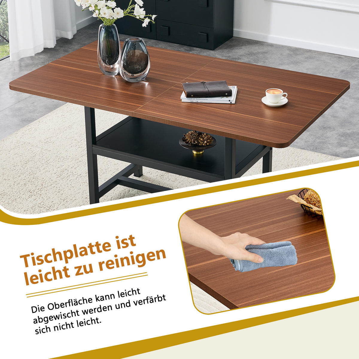 ESSTISCH Walnuss mit multifunktionalem Ablagefach 160/90/76 cm - Walnussfarben, Holz (90/160/76cm) - Oxeza