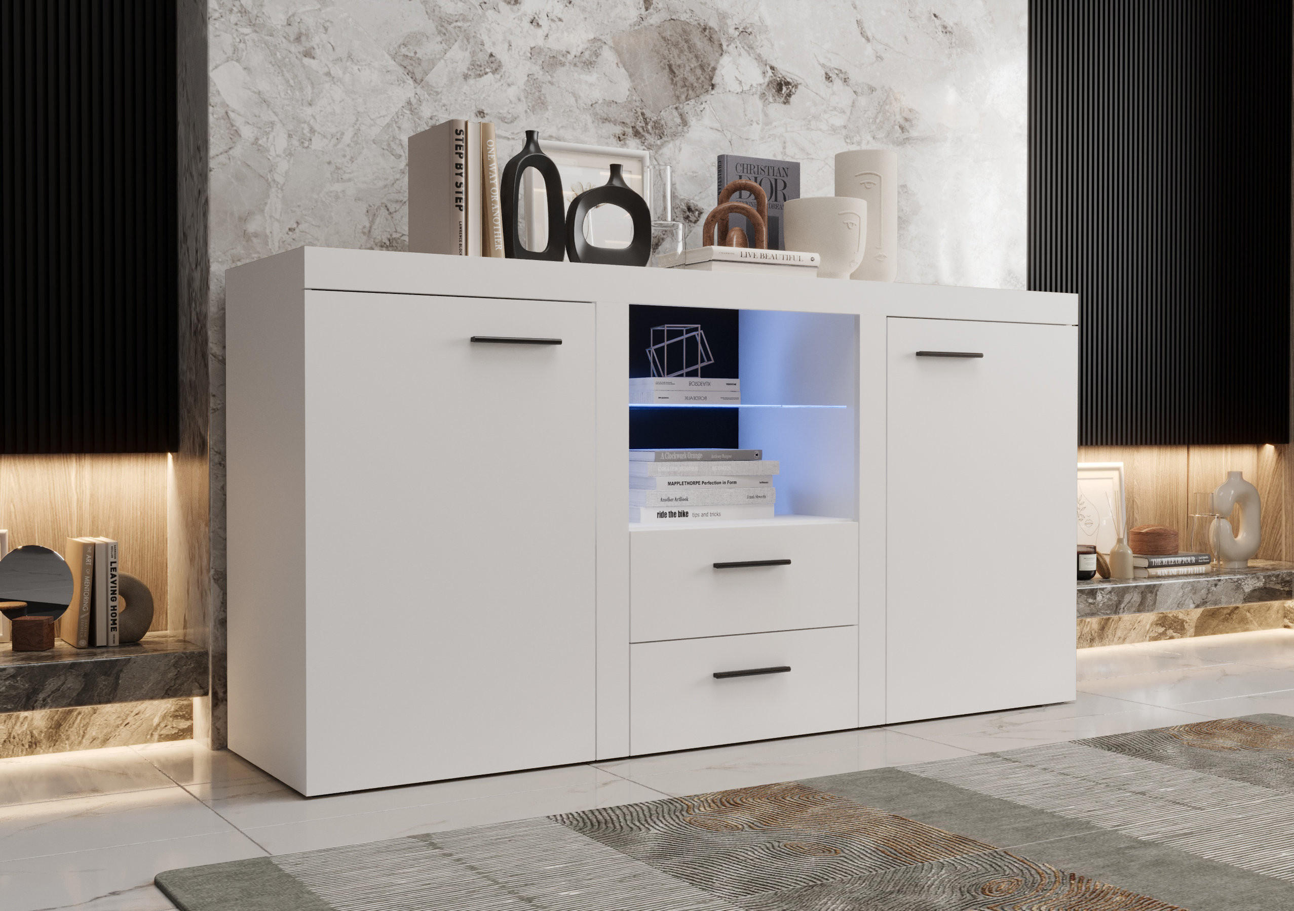 Thumbnail - O-Sofa Kommode, Weiß, Holzwerkstoff, 156x82x40 cm, Wohnzimmer, Kommoden & Sideboards, Kommoden