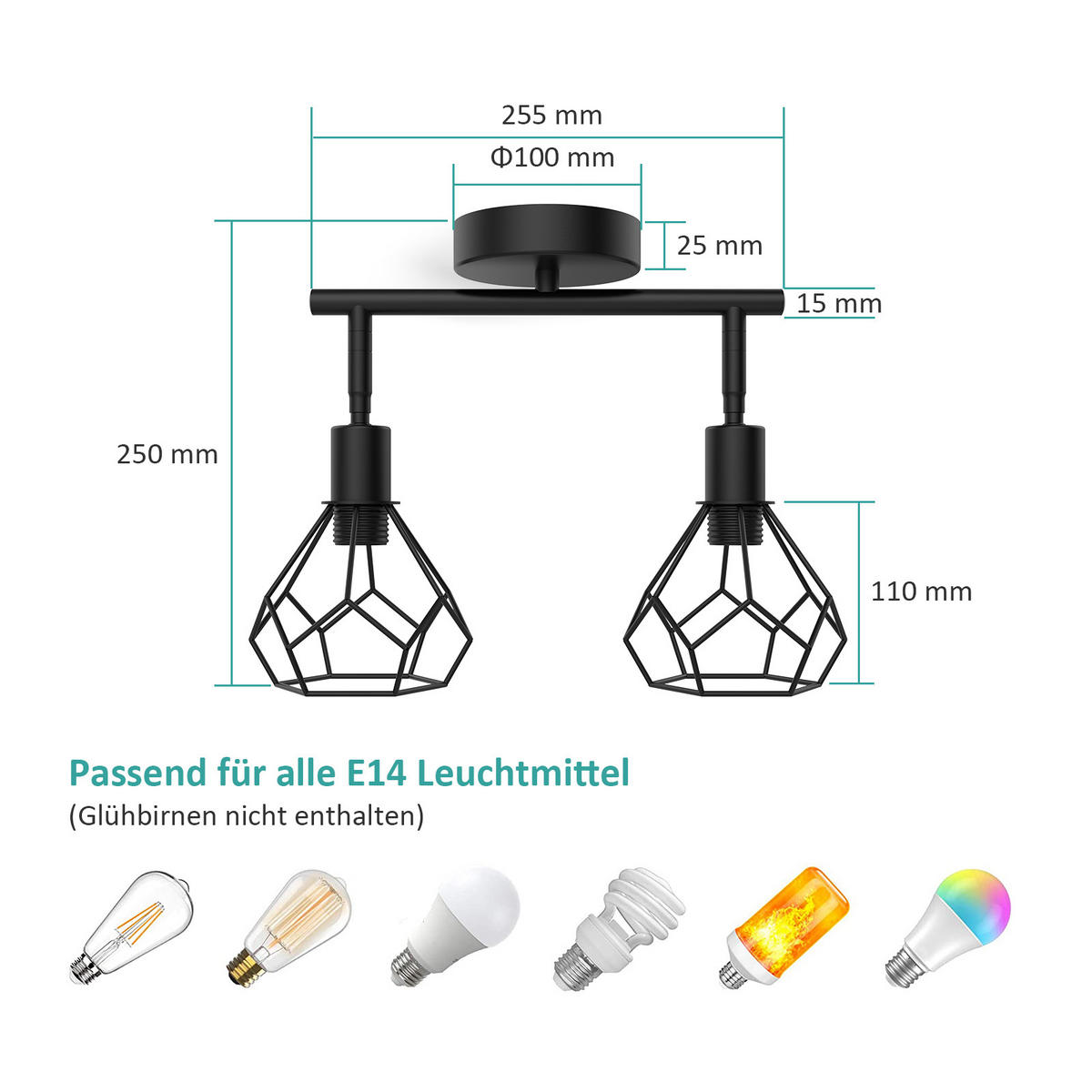 WANDLAMPE 2pcs Industrial Schwarz Aus Eisen 12/20 cm - Schwarz, Metall (12/25/25cm) - EMKE