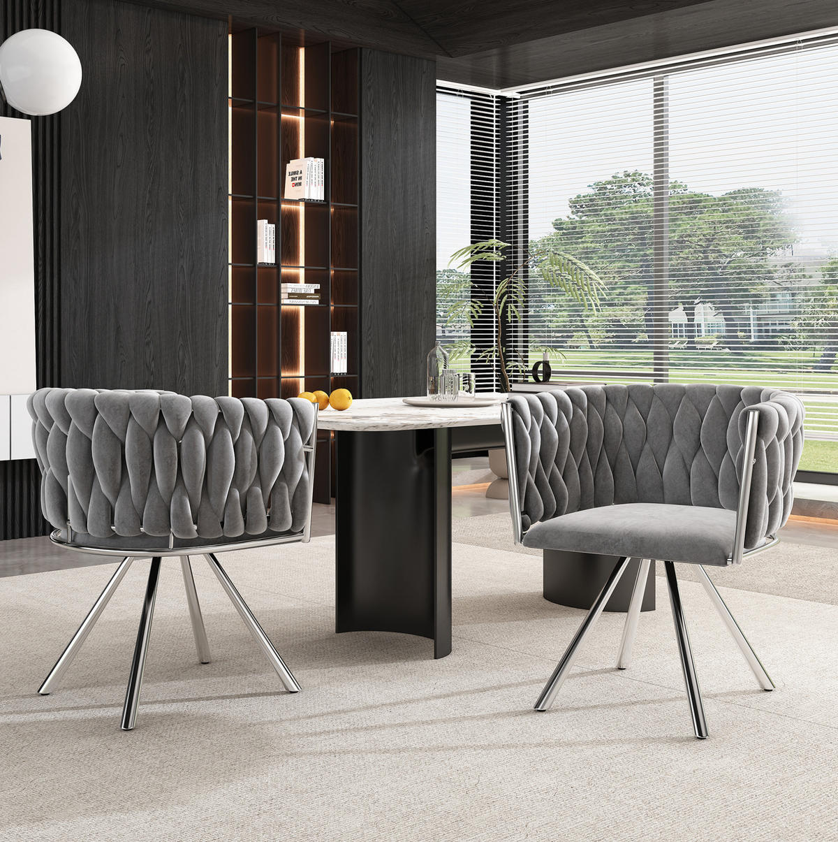 ESSZIMMERSTUHL mit 360°-Drehfunktion Samt Grau/Silber 4er-Set - Grau, Metall (54/72/59.1cm) - Meubliv