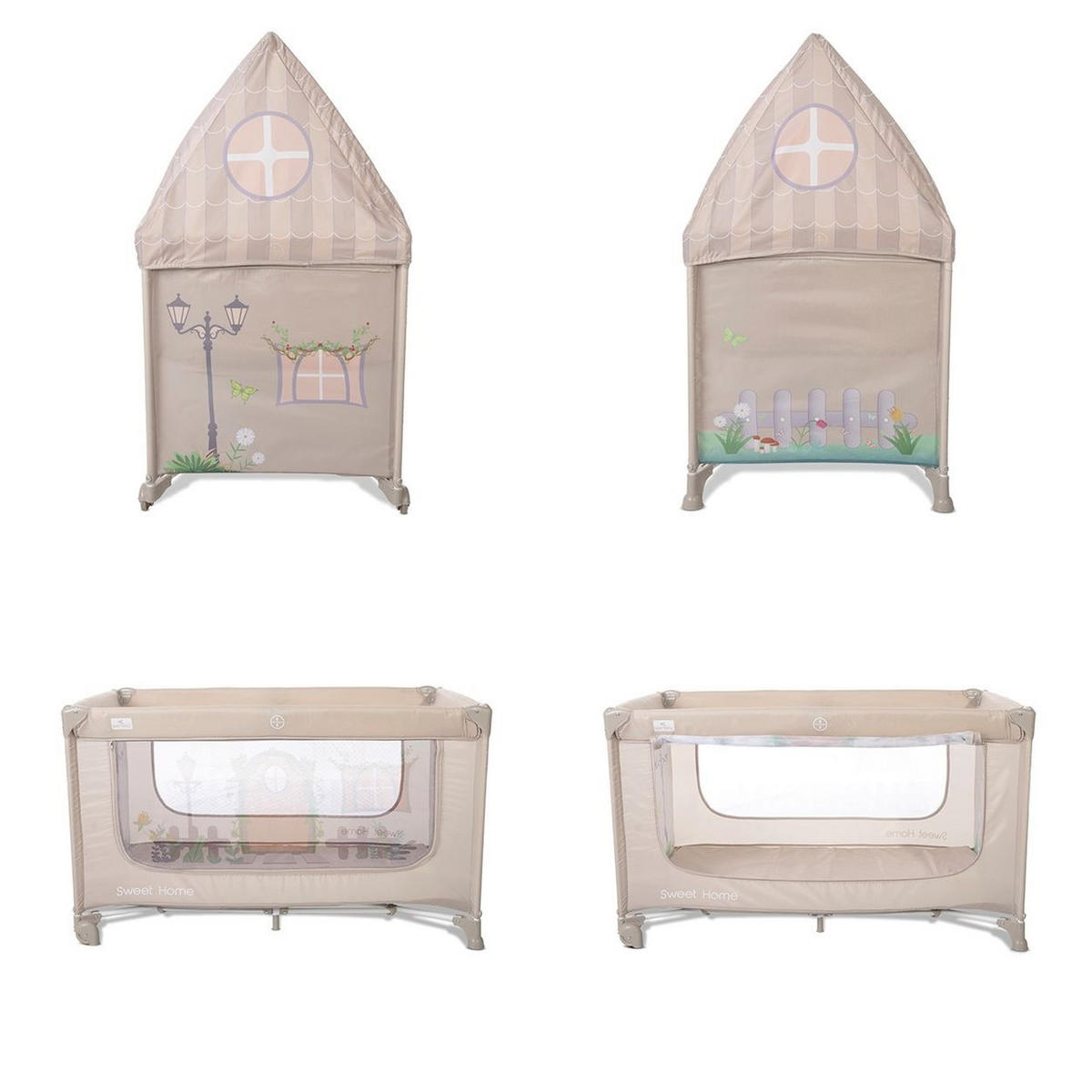 REISEBETT Sweet Home 2 Ebenen beige mit Dach faltbar Räder Matratze Tasche - Beige, Kunststoff (120/60cm) - Lorelli