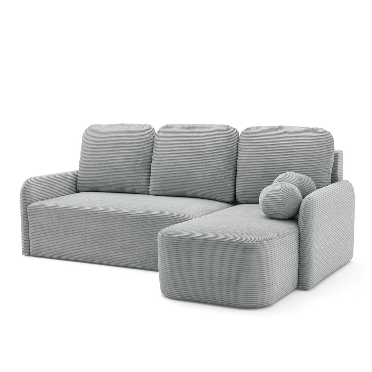 ECKSOFA CASPER L Rechts mit Schlaffunktion 132x198 Cord Grau - Schwarz/Grau, Holz/Kunststoff (145/217cm) - NACANAPA