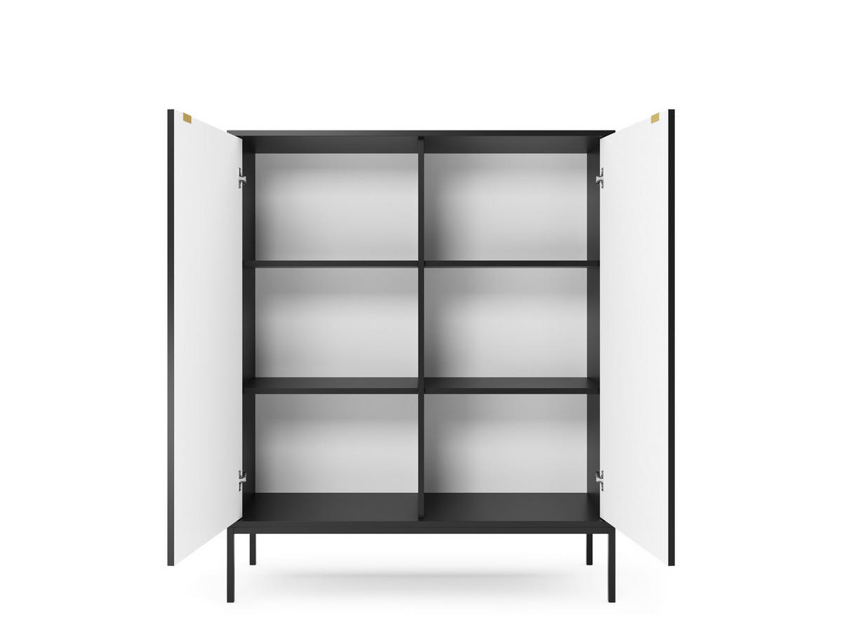 HOCHKOMMODE NOVA Geriffelt, 2-Türen, KOMMODE Schwarz, Schwarze Füße 104x39x cm Schwarz - Schwarz, Holzwerkstoff/Kunststoff (104/125/39cm) - DomoHome