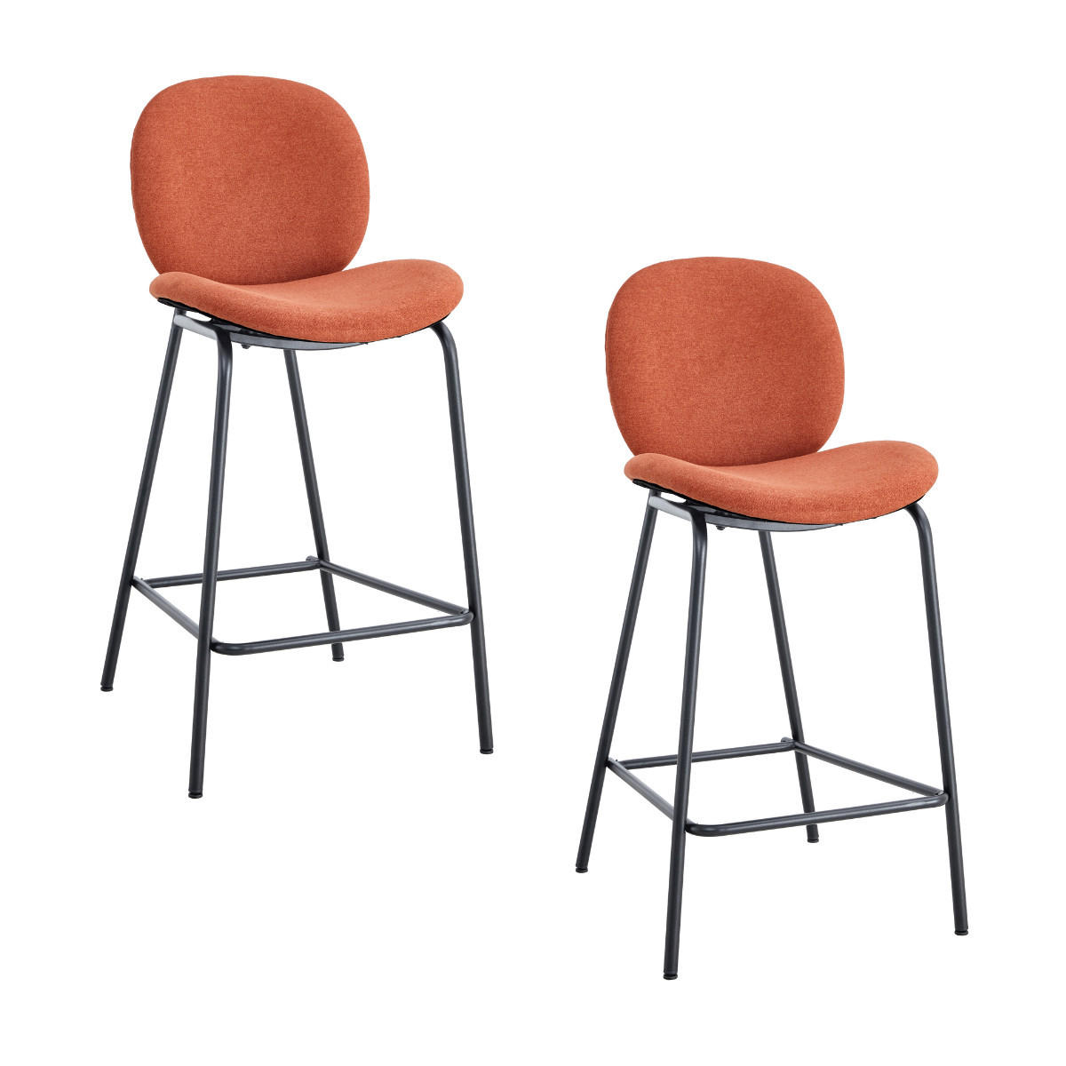BARHOCKER (Set aus 2) aus Stoff mit schwarzen Metallbeinen - cori 43/54/66 cm - Orange, Textil (54/66/43cm) - Calicosy