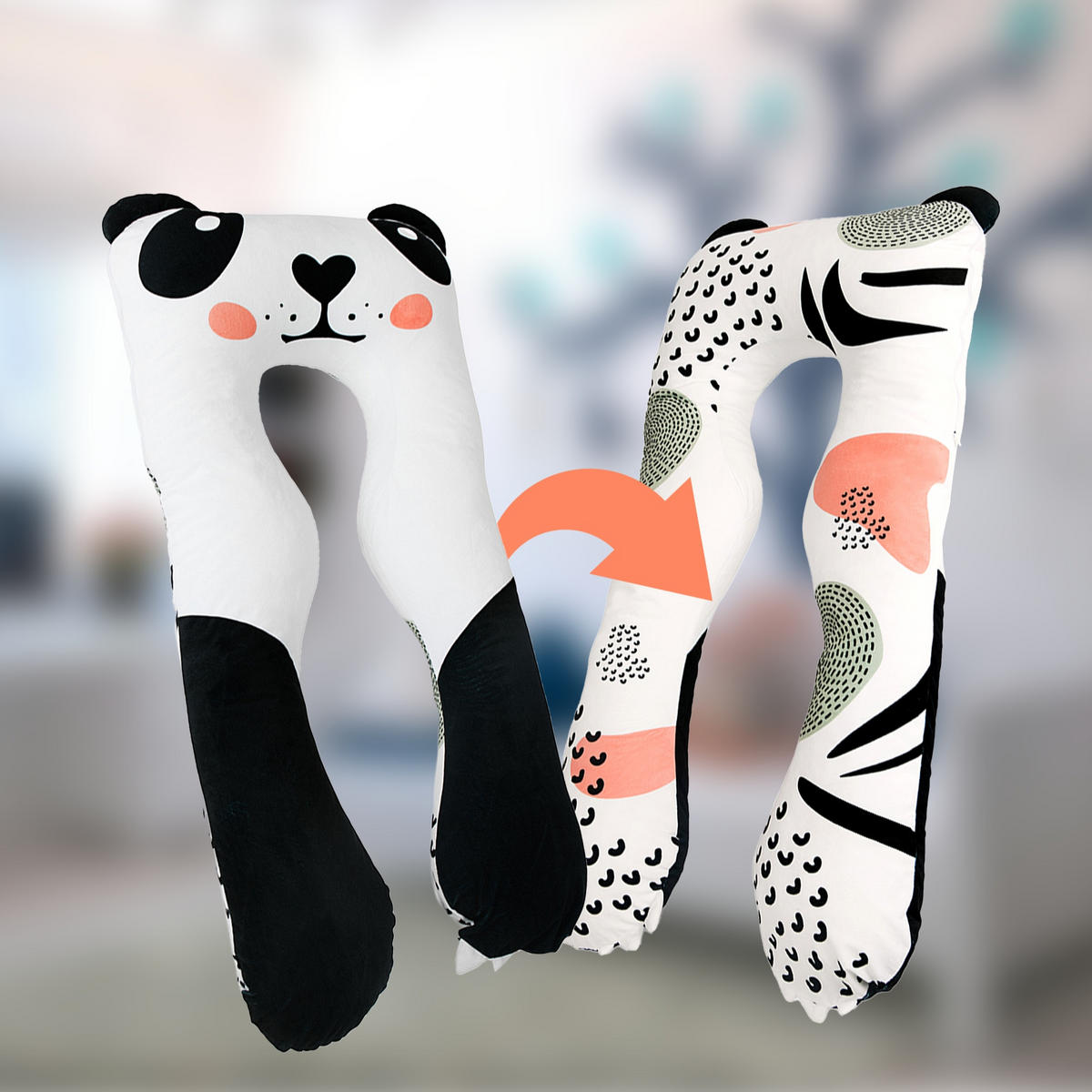 KISSEN für Kinder in U-Form Fuchs - Schwarz/Weiß, Textil (60/120cm) - KomfortKissen