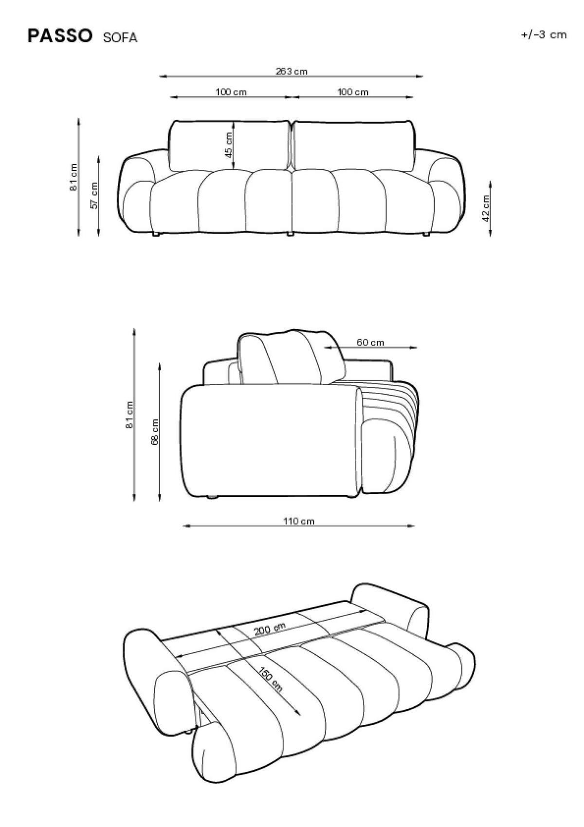 SOFA PASSO Grün 263x110x81 cm - Grün, Textil (263/81/110cm) - FURNLUX