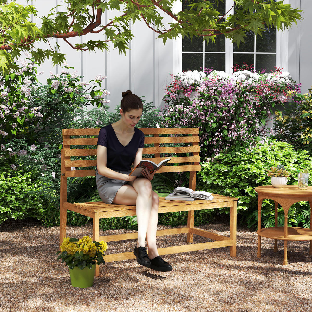 GARTENBANK aus Kiefernholz und Teak - Teakfarben, Holz (61/89/110cm) - Outsunny