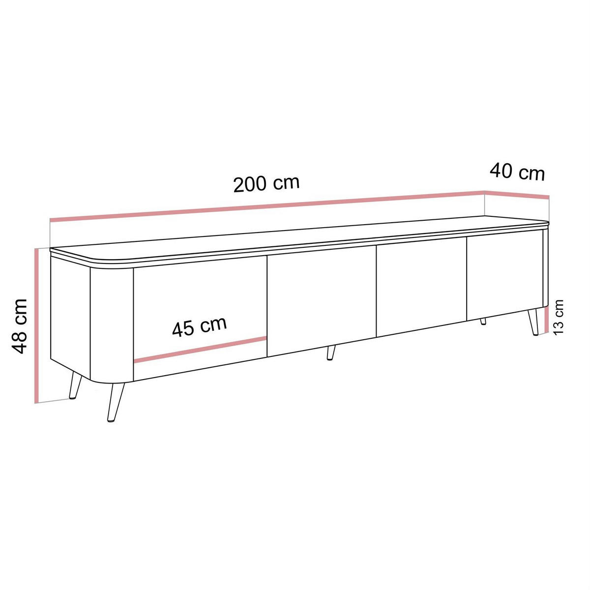 TV-RACK AVELINE 200 cm mit LED-Beleuchtung - Kaschmir, Holzwerkstoff (200/48/40cm) - Lookway