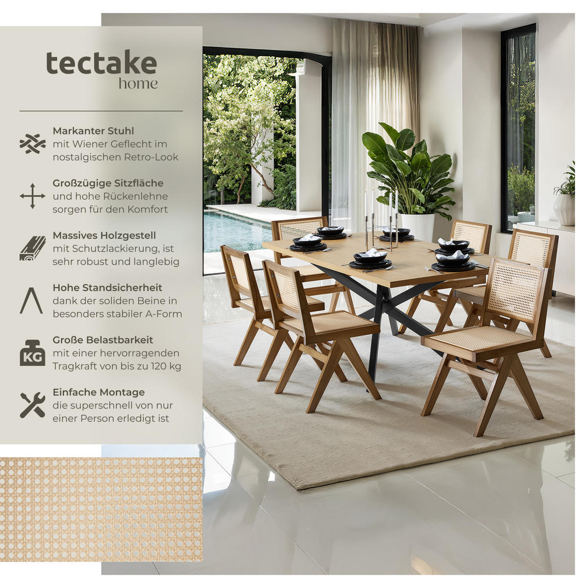 HOLZSTUHL 6er Set Lissy,48,5 x 53,5 x 83 cm, Belastbarkeit 120 kg,Eiche hell - Eichefarben, Holz (48.5/83/53.5cm) - tectake