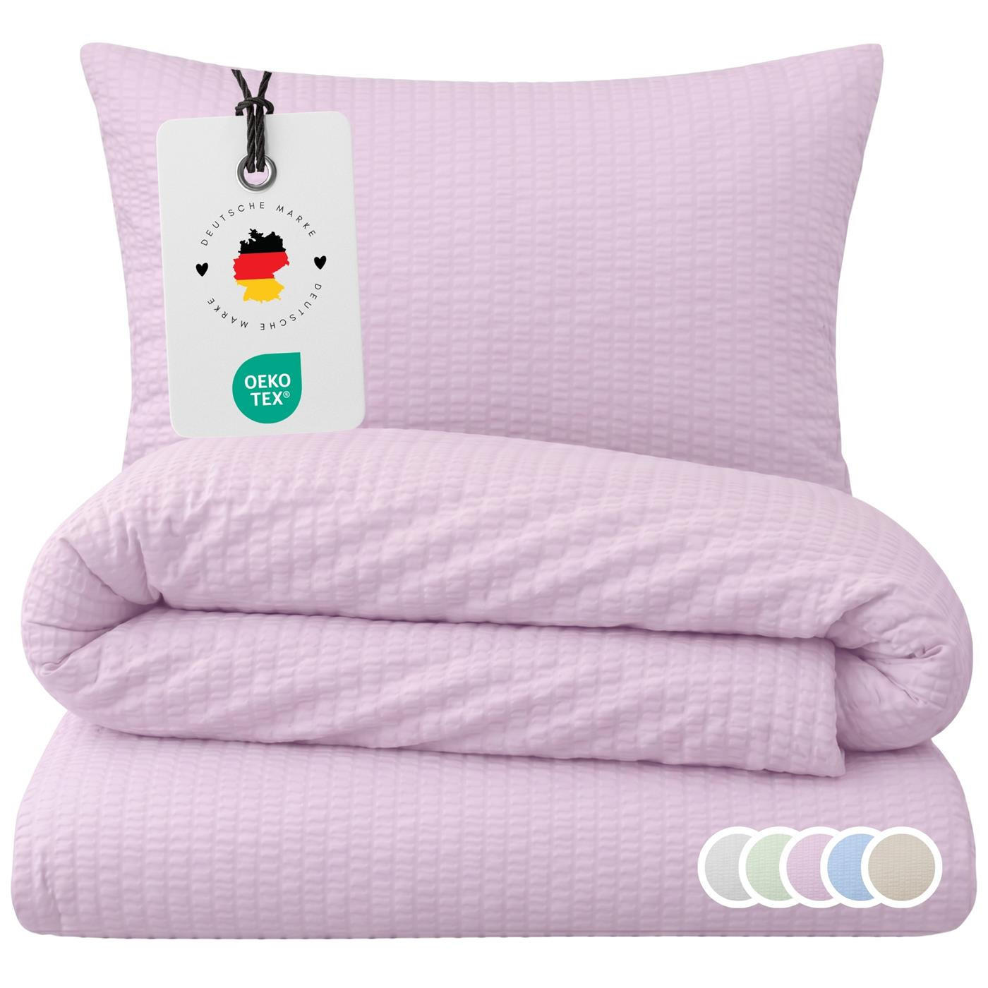 SEERSUCKER-BETTWÄSCHE 155x220 aus 100% Baumwolle, Sommer Bettbezug Bügelfrei 155 x 220 Einfarbig Flieder - Flieder, Textil (155/220cm) - Carpe Sonno