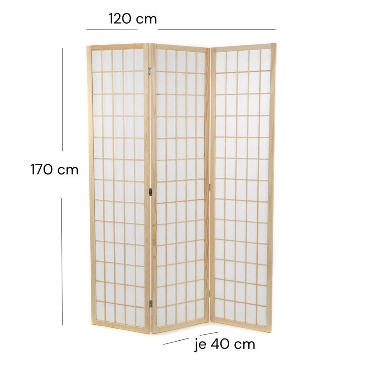 RAUMTEILER Canva 3-tlg. Holz, Reispapier - Hellbraun, Holz (120/170/3cm) - DESIGN DELIGHTS