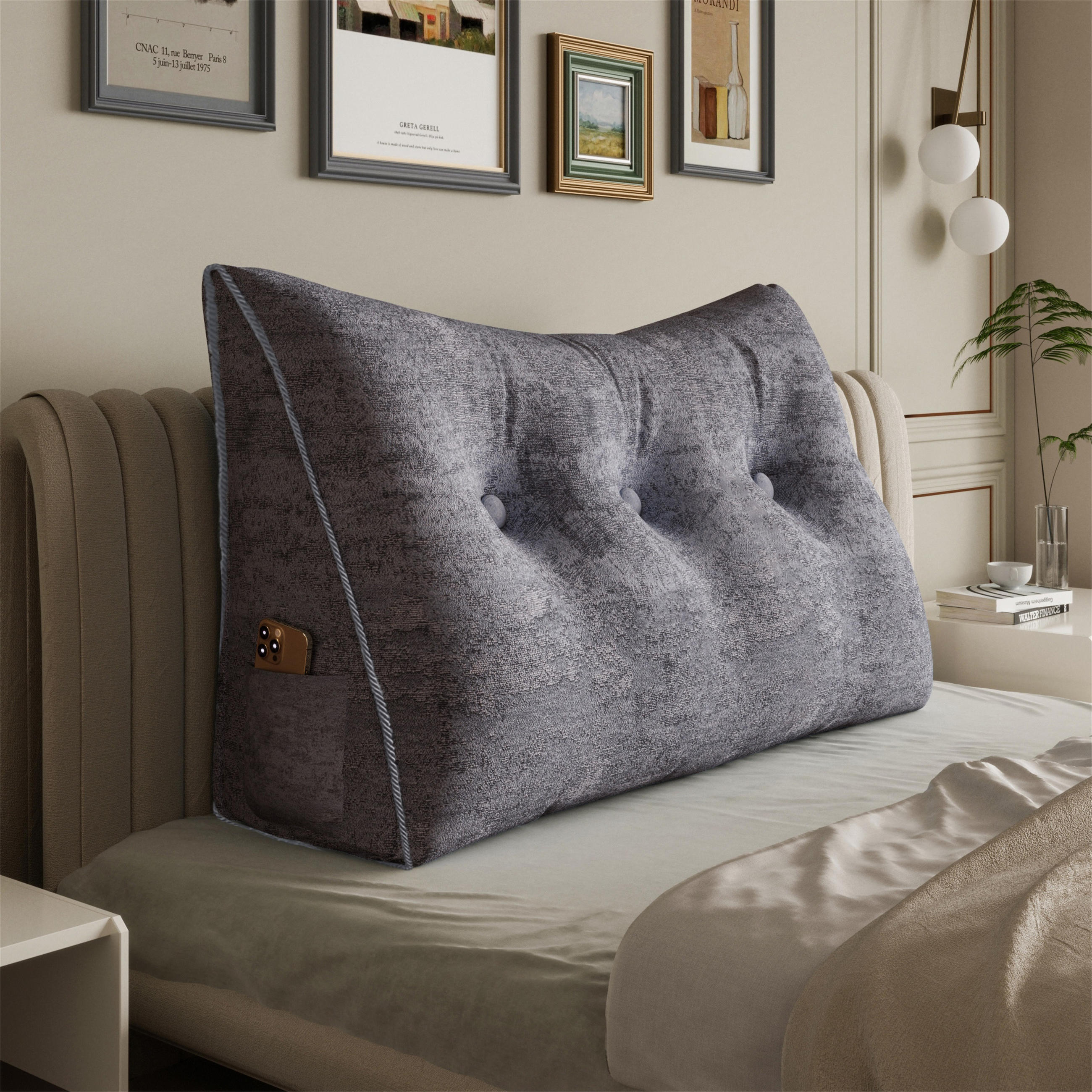 KEILKISSEN Samt Ergonomisches 100cm - Grau, Textil (20/100cm) - Vercart