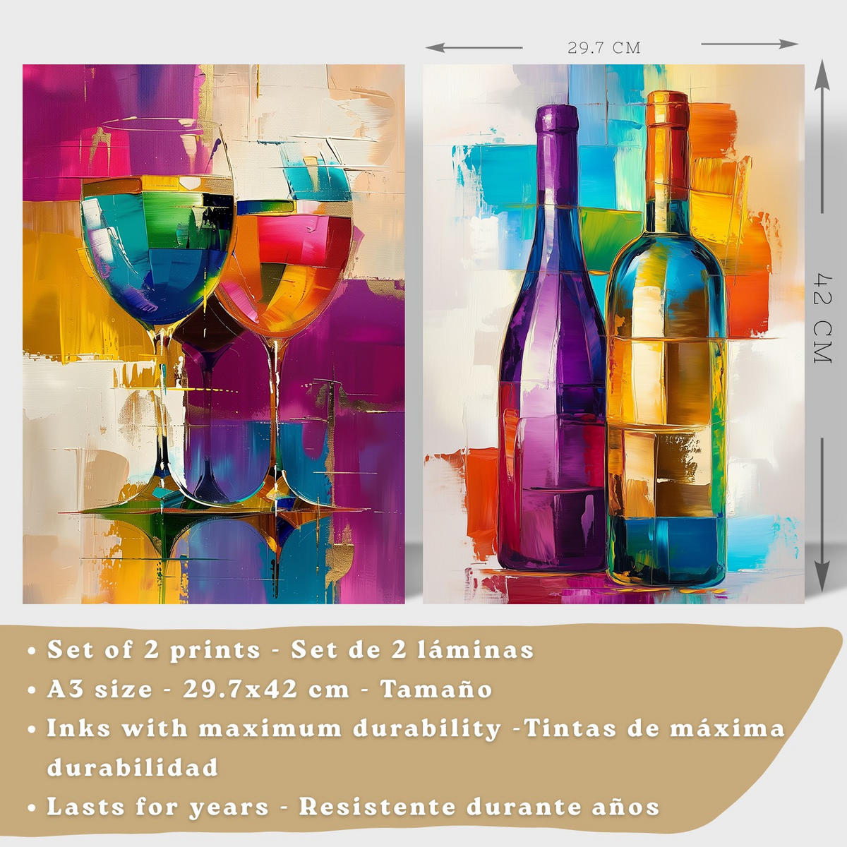 PLAKAT Sada 2 Pop Wine A3 Černý rám - černá, papír (29.7/1/42cm) - Nacnic
