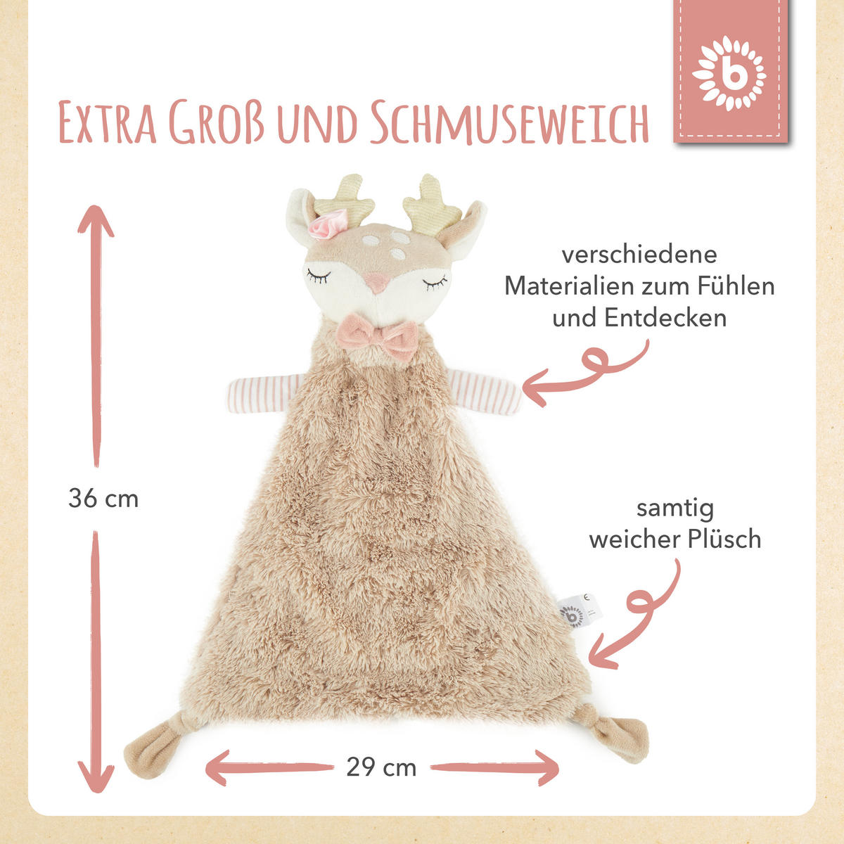 SCHMUSETUCH Reh - ab Geburt - Rosa, Textil (29/36cm) - Bieco Spielwaren