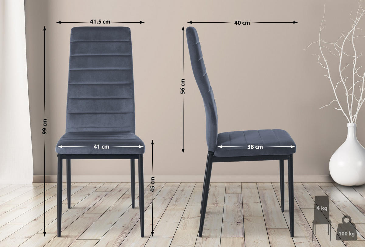 STUHL Samt hellgrau - Hellgrau, Textil/Metall (41.5/99/40cm) - CLP