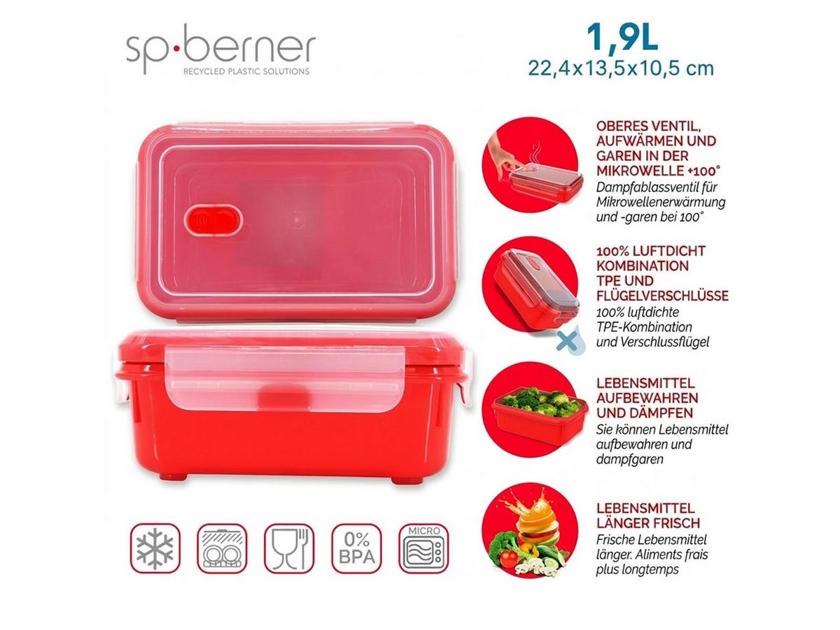 FRISCHHALTEDOSE SUPER LOCK MICRO 1,9 L 2er Set - Rot, Kunststoff (14/10/22.5cm) - Green Spirit