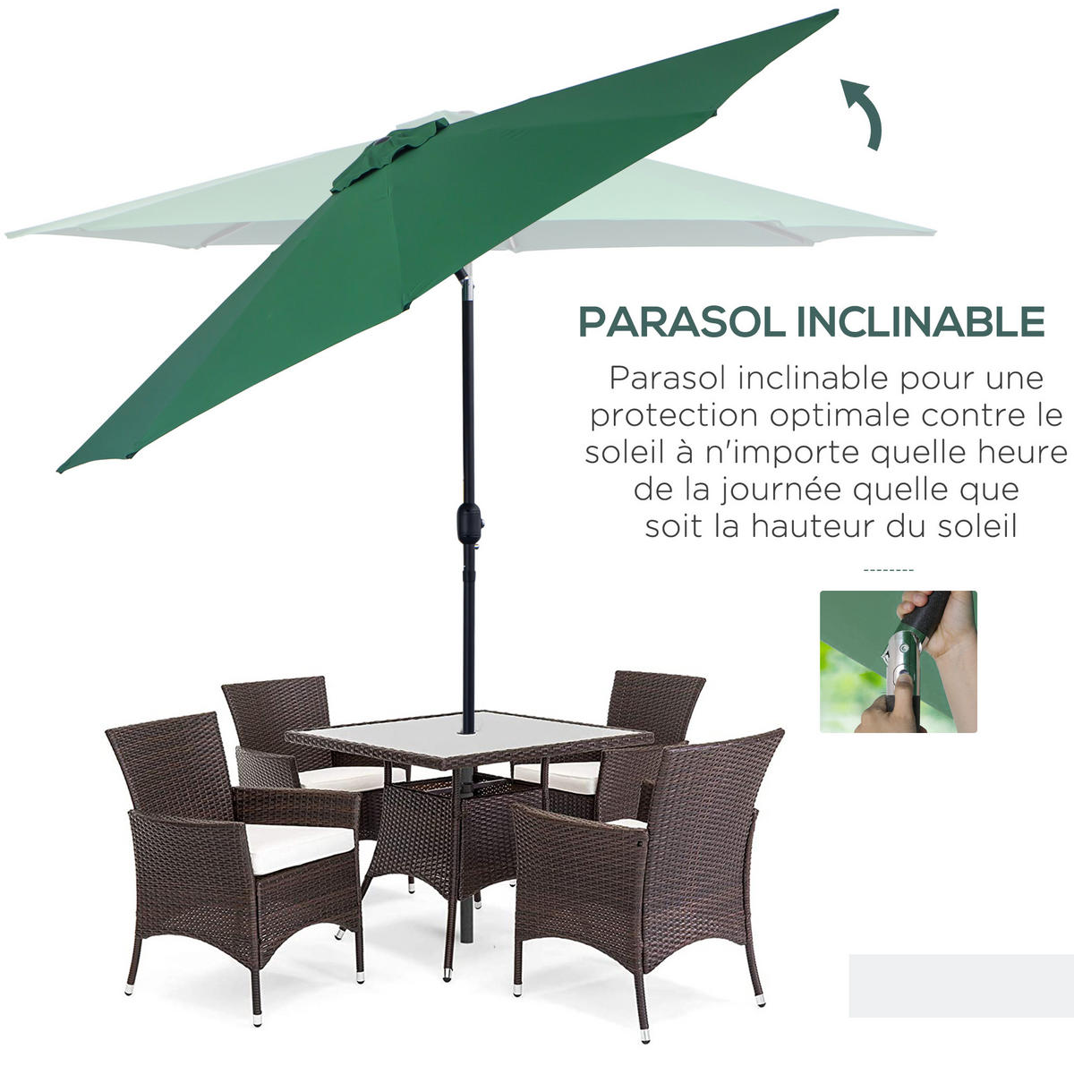 SONNENSCHIRM DE-11355 neigbar, mit Kurbel, Ø 3 m Grün - Grün, Metall (295/295cm) - ComfortXL