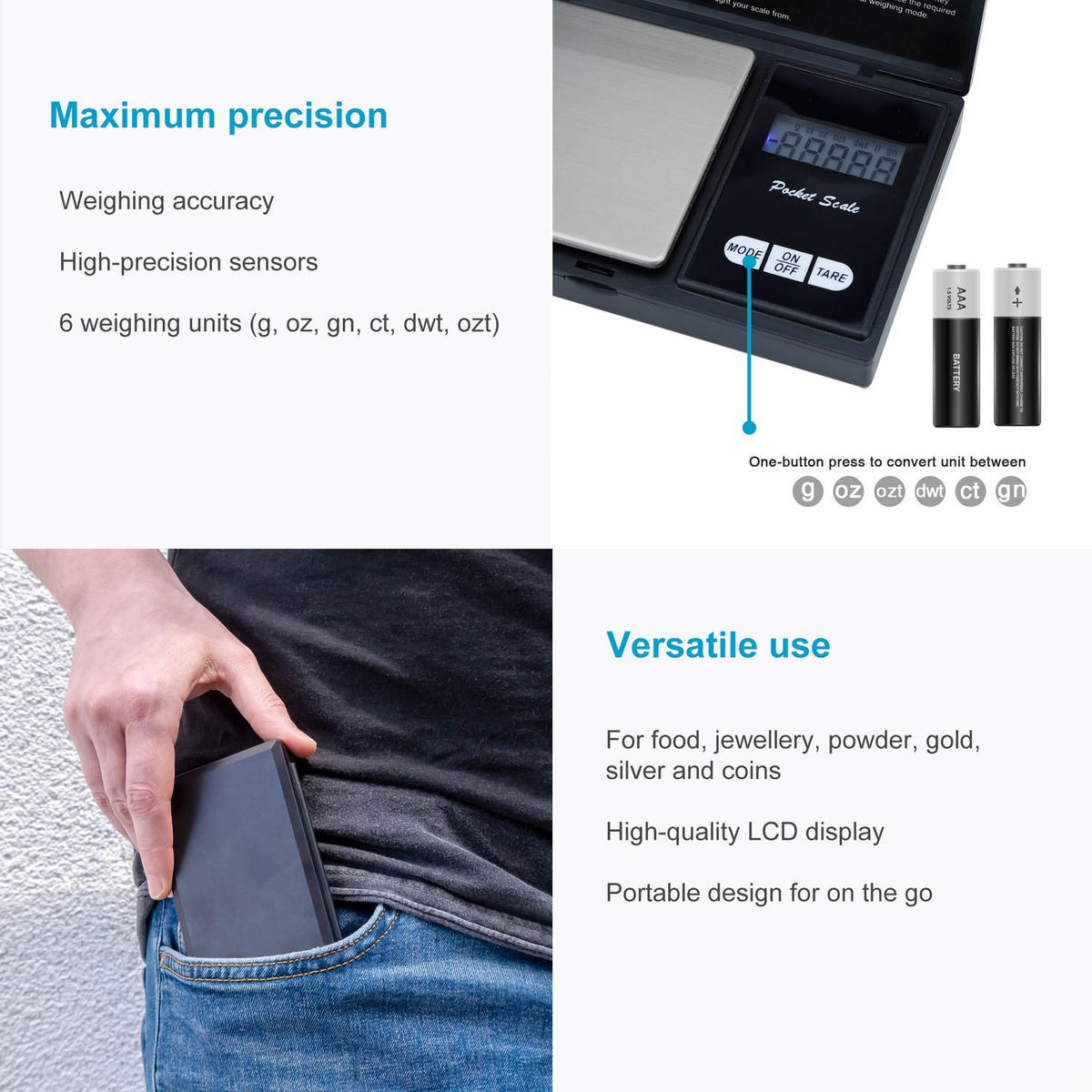 FEINWAAGE mit LCD Display - Schwarz, Metall (7.8/1.9/12.8cm) - Intirilife