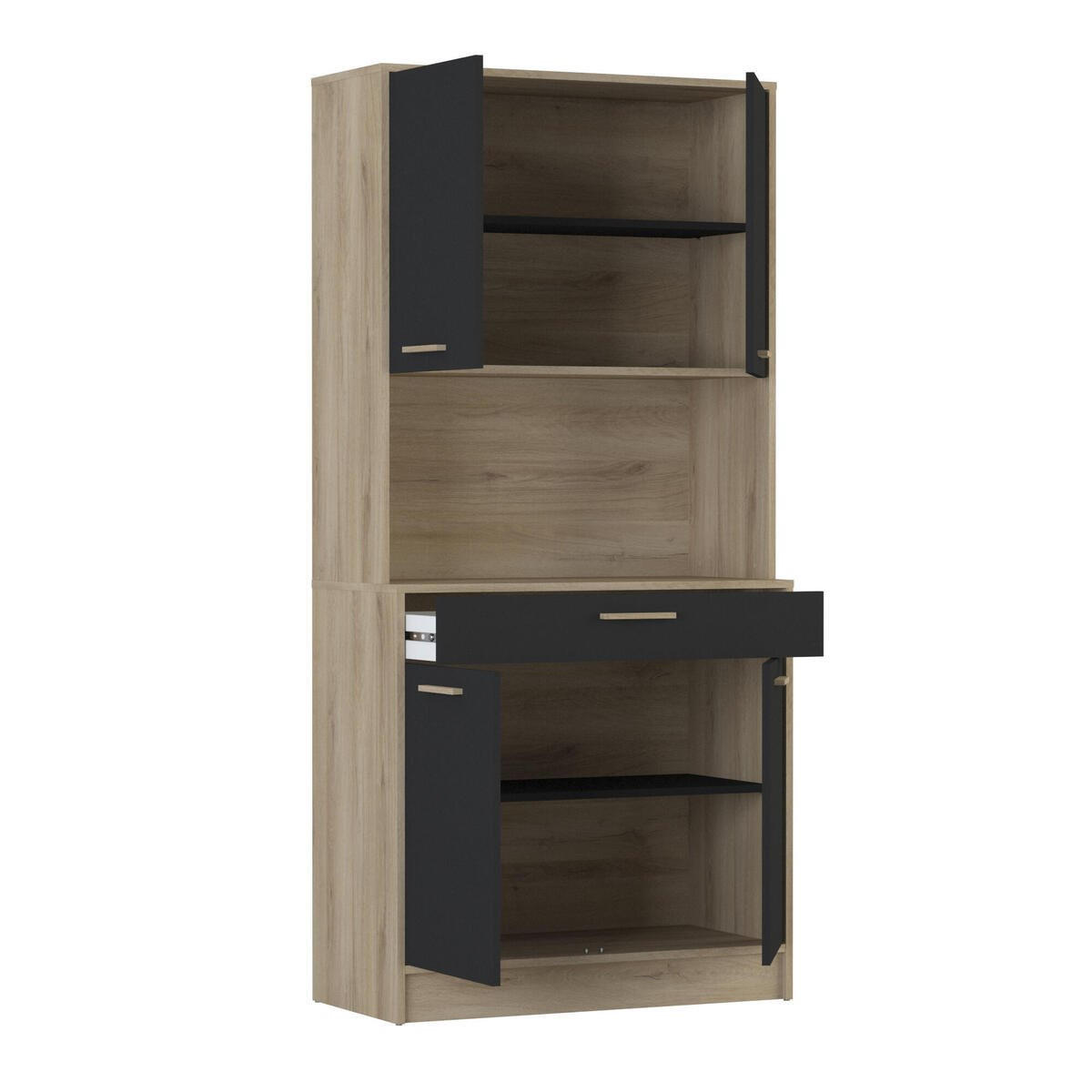 HIGHBOARD mit 4 Türen und 1 Schublade, Dekor Holz und Schwarz - L83 cm - Braun, Holzwerkstoff (40/176.1/83.3cm) - Calicosy