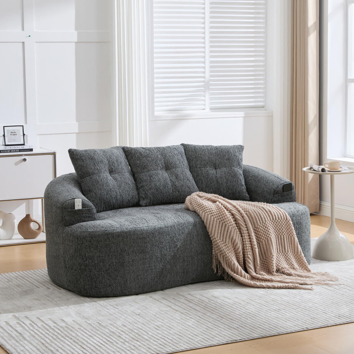 SOFA 2-Sitzer 164 x 92 x 60 cm Chenille Grau - Grau, Holzwerkstoff (164/60/92cm) - Meubliv