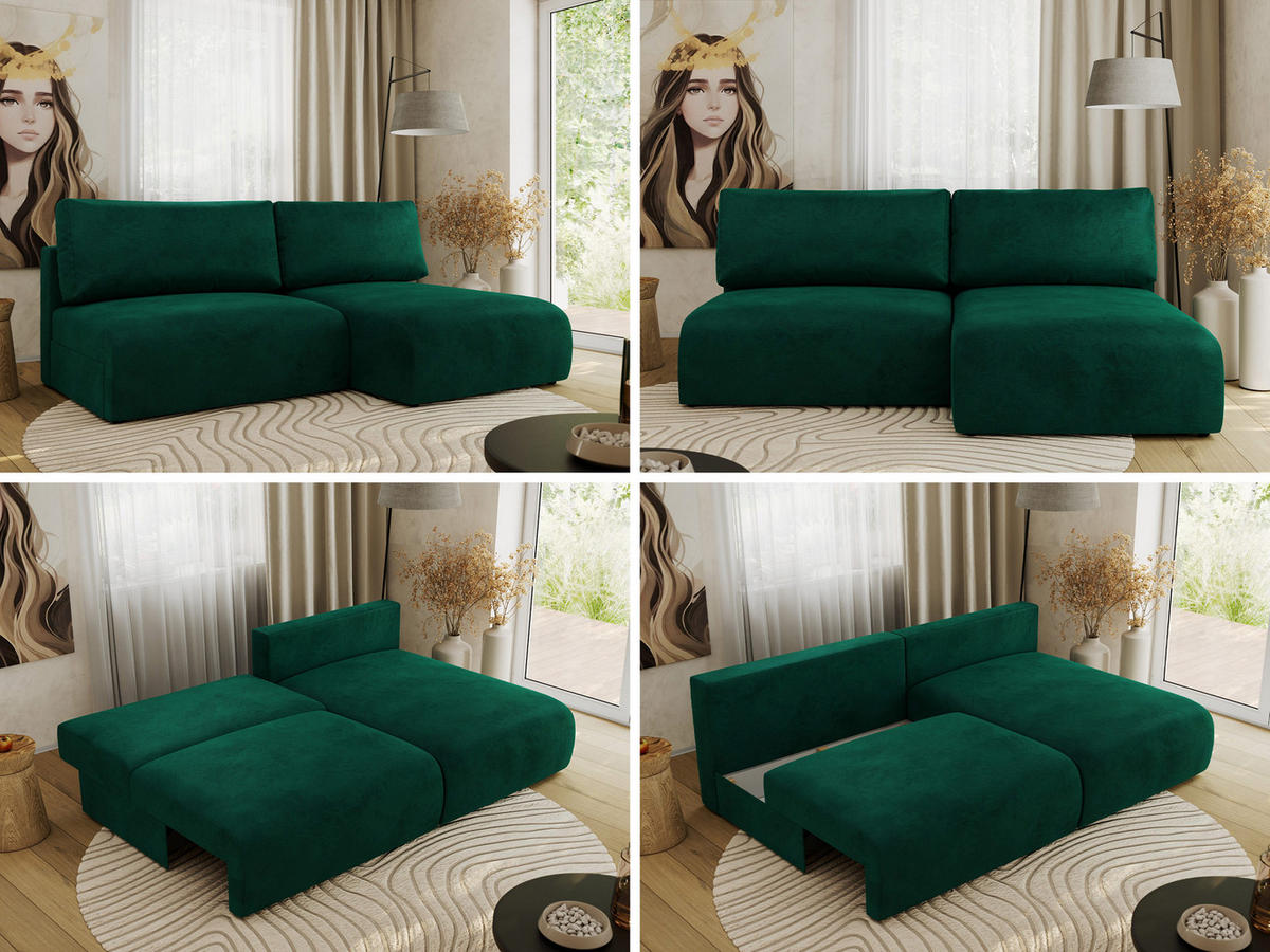 ECKSCHLAFSOFA VIVO L Dunkelgrün Velvet - rechts - Dunkelgrün/Schwarz, Kunststoff/Textil (150/223cm) - MKS