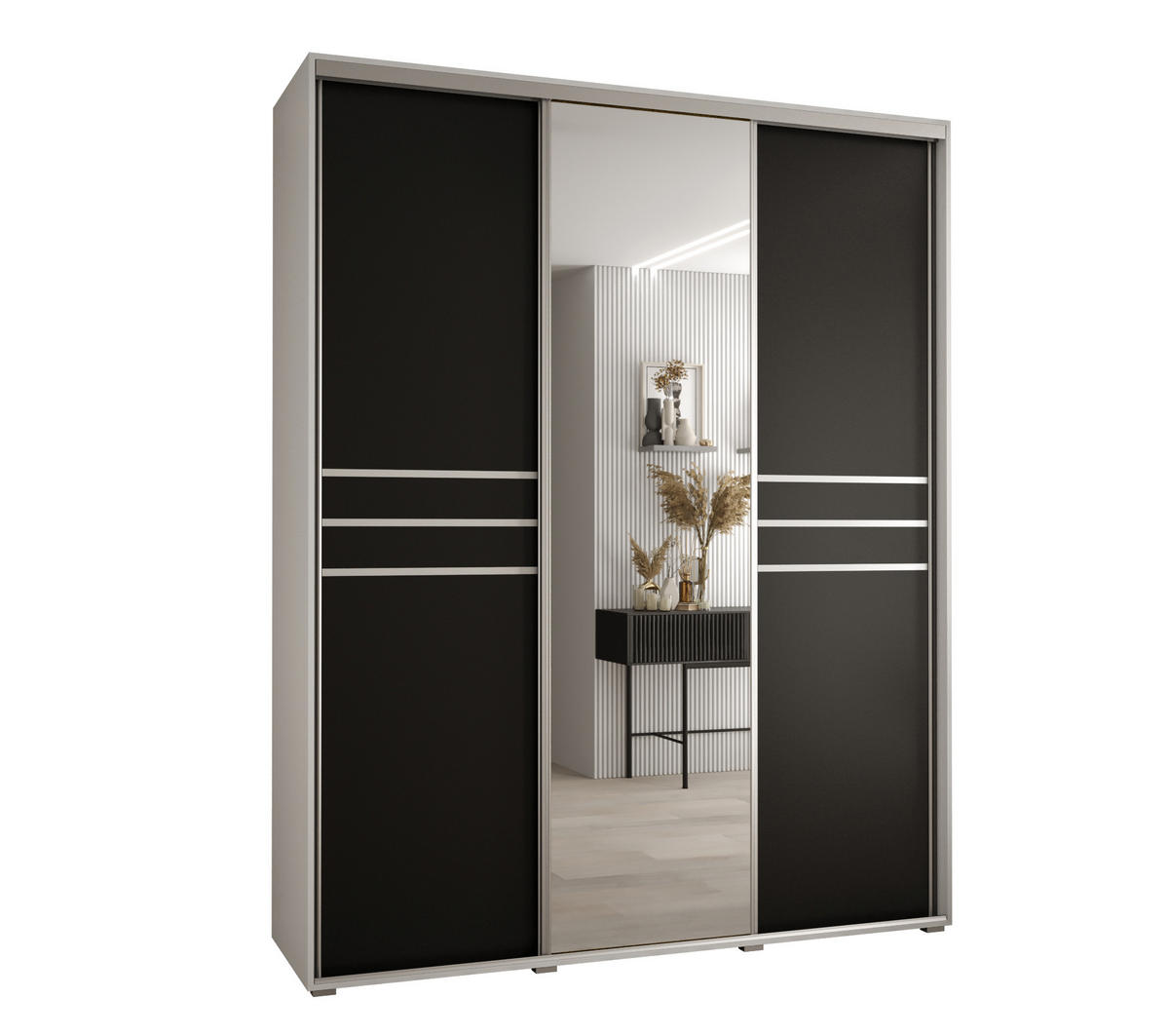 SCHWEBETÜRENSCHRANK 235,2/190/45 3-türig - Silberfarben/Schwarz, Holz/Metall (190/235/45cm) - Abiks Möbel