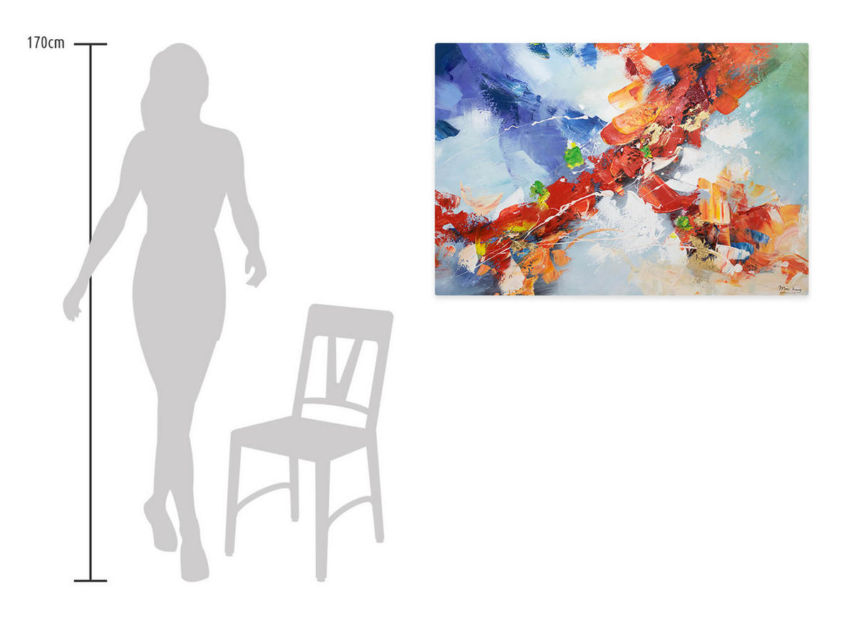 ACRYLBILD HANDGEMALT 120/80 cm - Blau/Rot, Holz/Textil (120/80cm) - KUNSTLOFT