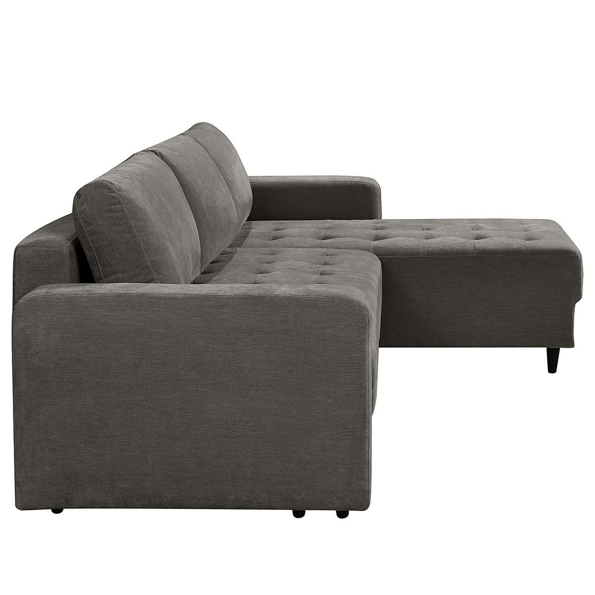 ECKSOFA mit Schlaffunktion - Flachgewebe - Anthrazit/Schwarz, Holz/Textil (240/156cm) - home24