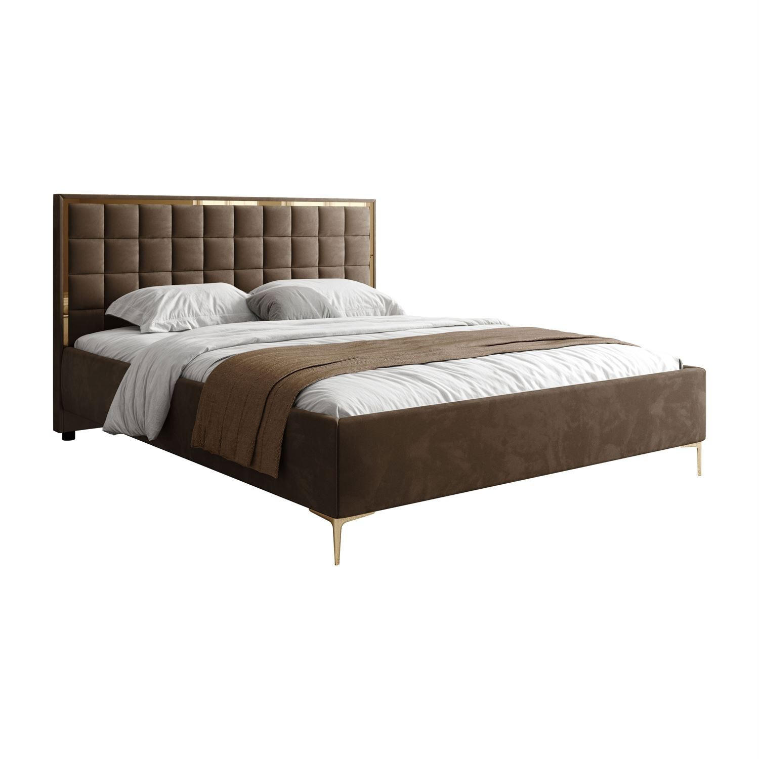 POLSTERBETT ISADORA GOLD mit Bettkasten 140x200 cm Royal Velvet 196 - Braun, Textil - Lookway