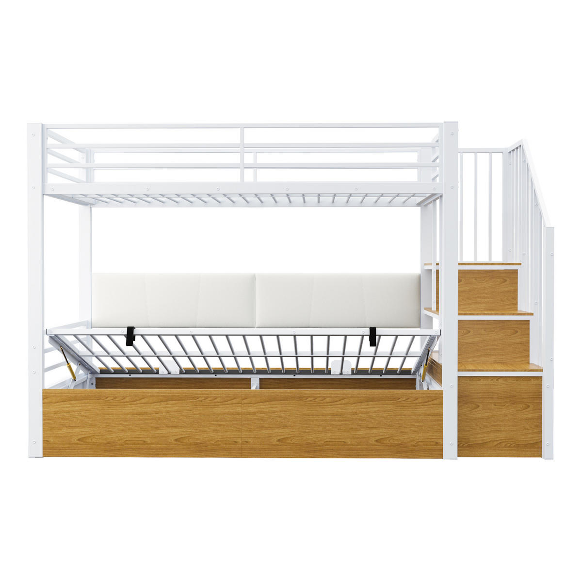 HOCHBETT 90/200 cm aus Metall und MDF mit Stauraumtreppe Weiß - Weiß, Holzwerkstoff (90/200cm) - Modenvie