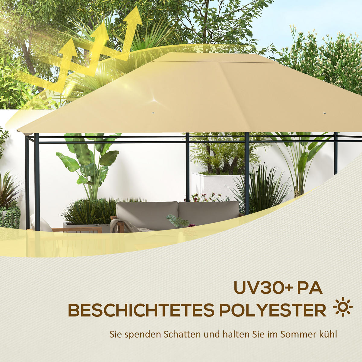 ERSATZDACH für Pavillon als wetterbeständiger Baldachin, robustes Abdeckdach 397 x 297 cm in Khaki - Gelb, Textil (397/1/297cm)