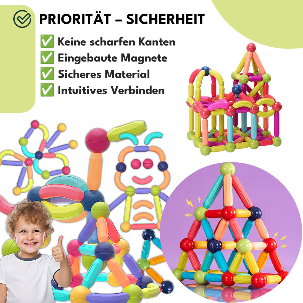 BAUSTEINE Magnetische Bauklötze 120 Teile - Multicolor, Metall (1.8/8.7cm) - KRUMAD