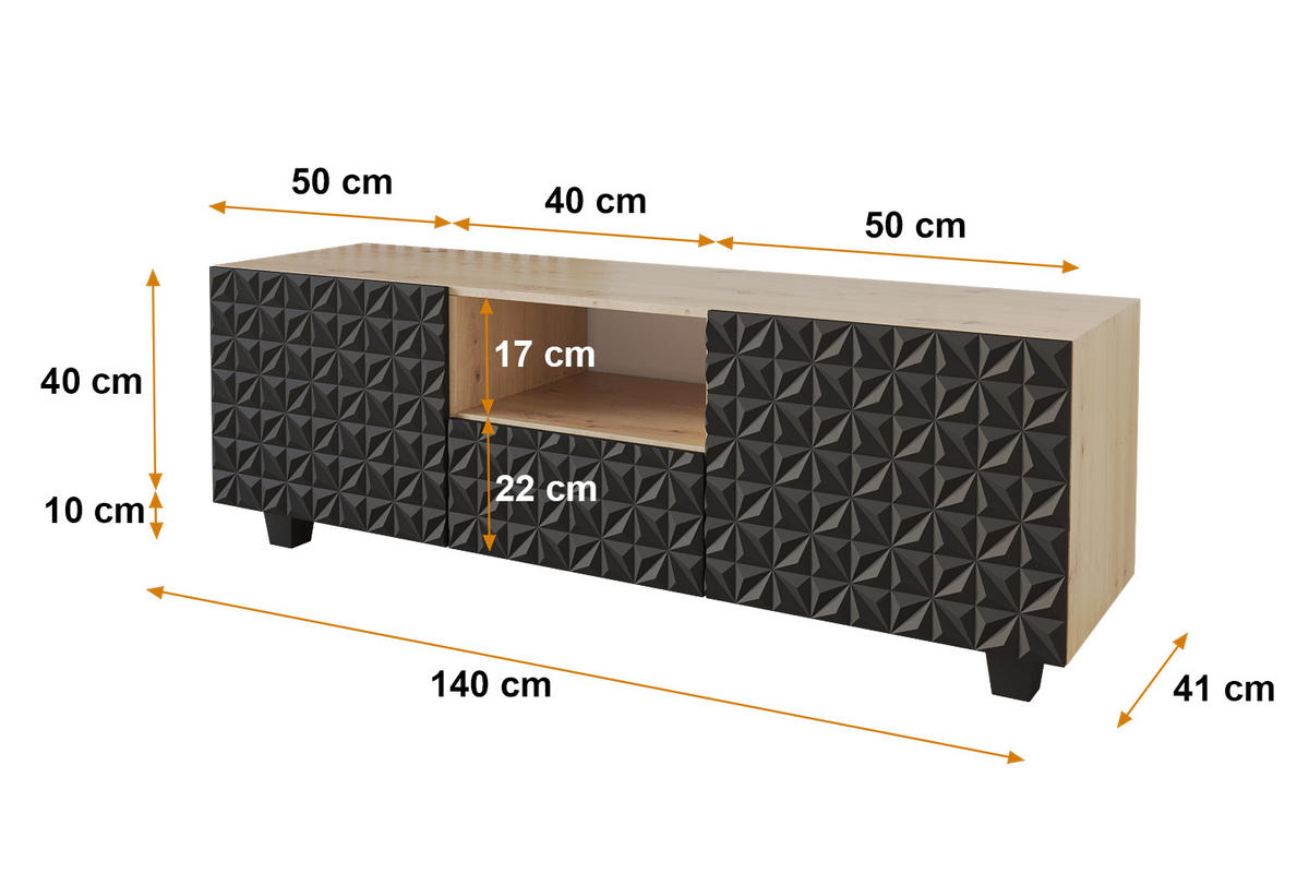 LOWBOARD VIRA-S 140x40x41 cm - Artisan / Schwarz - Schwarz, Holzwerkstoff (140/50/41cm) - ALTDECOR