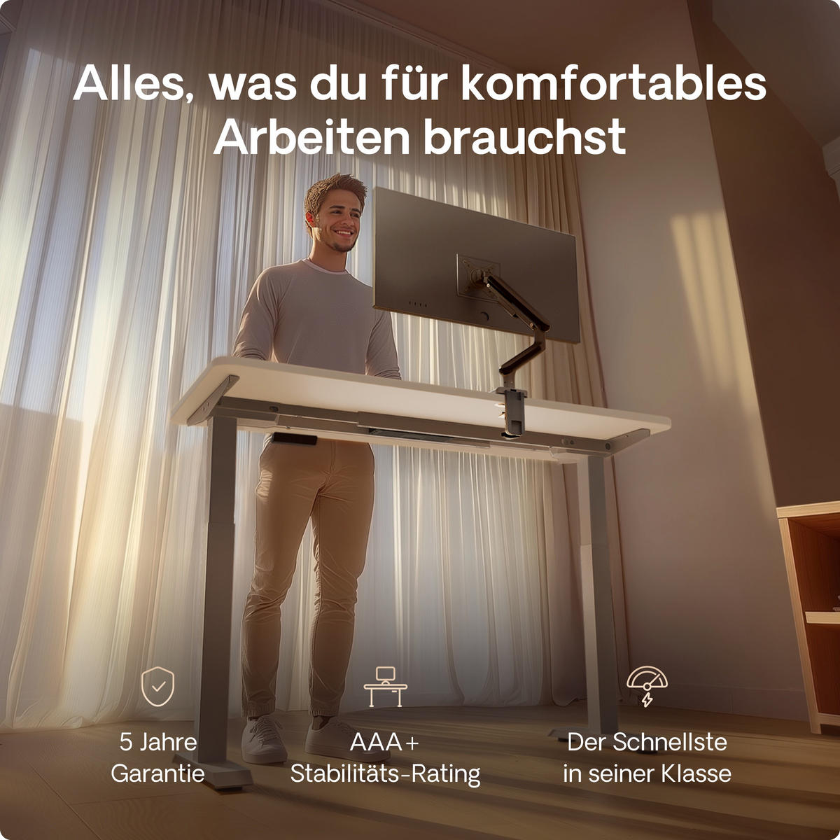 SCHREIBTISCH Elektrisch Höhenverstellbarer HomeOne 120x60cm Grau/Weiß mit Memory-Funktion, Anti-Kollisions Technologie - Weiß/Grau, Holzwerkstoff (60/120/72cm) - Desktronic