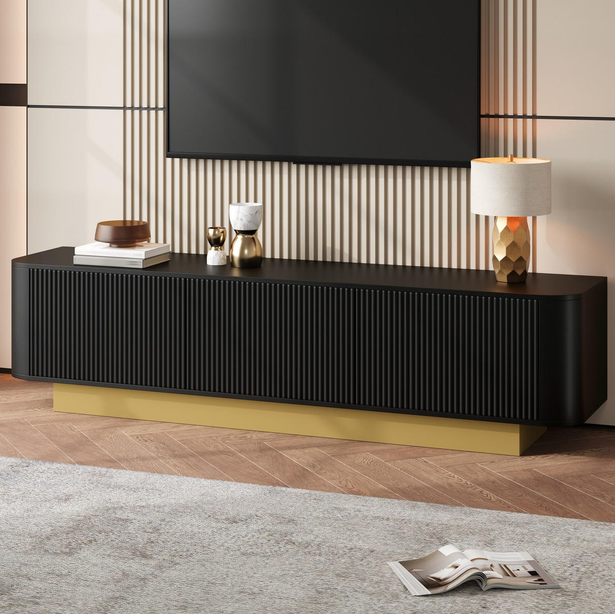 LOWBOARD 170/40.5/47 cm Schwarz aus MDF und Spanplatte mit Kabelführung - Schwarz, Holzwerkstoff (40.5/47/170cm) - OKMYHOME